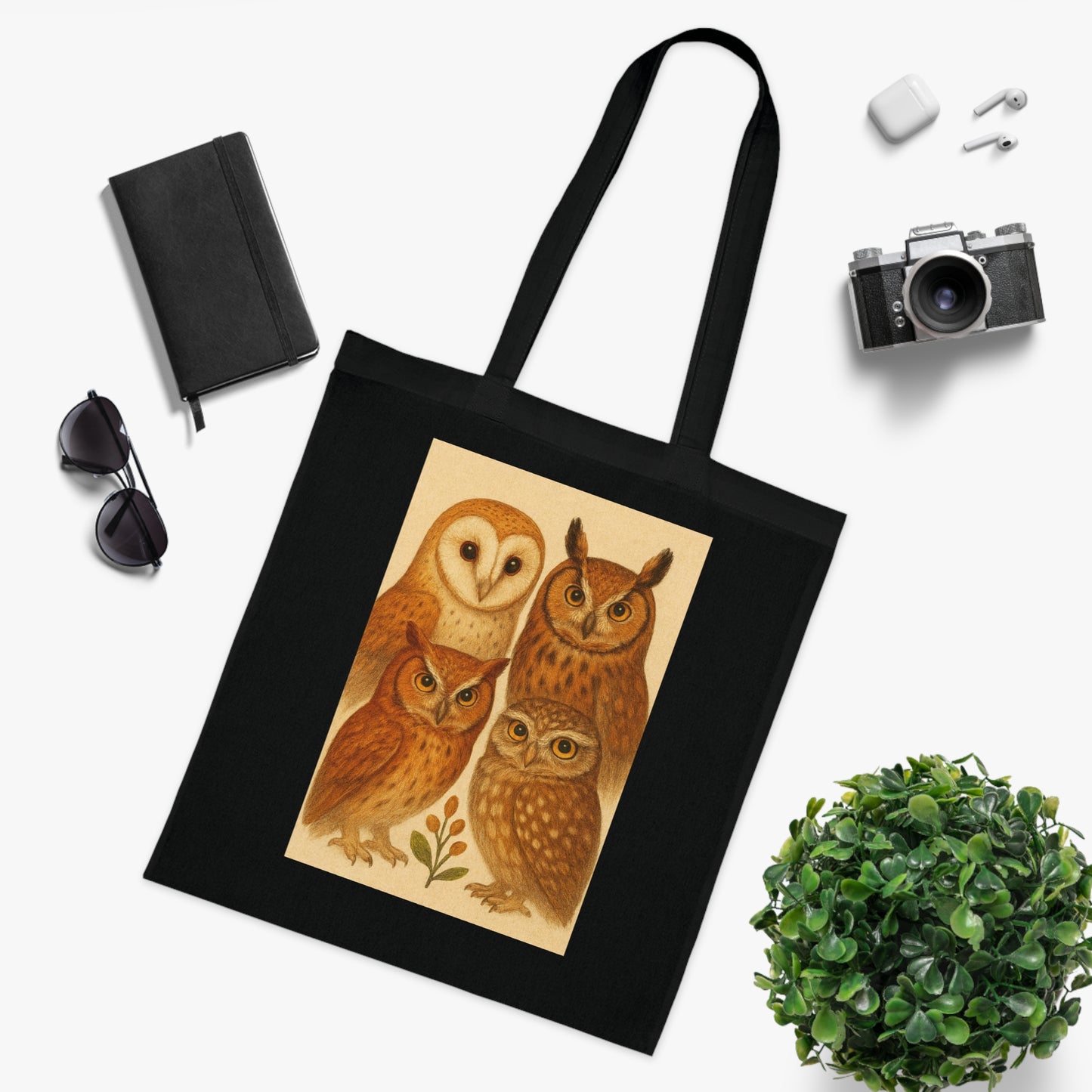 Owl Print Cotton Tote Bag