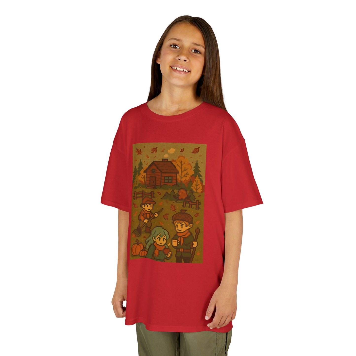 Autumn Kids Pixelated Cabin Theme Tee