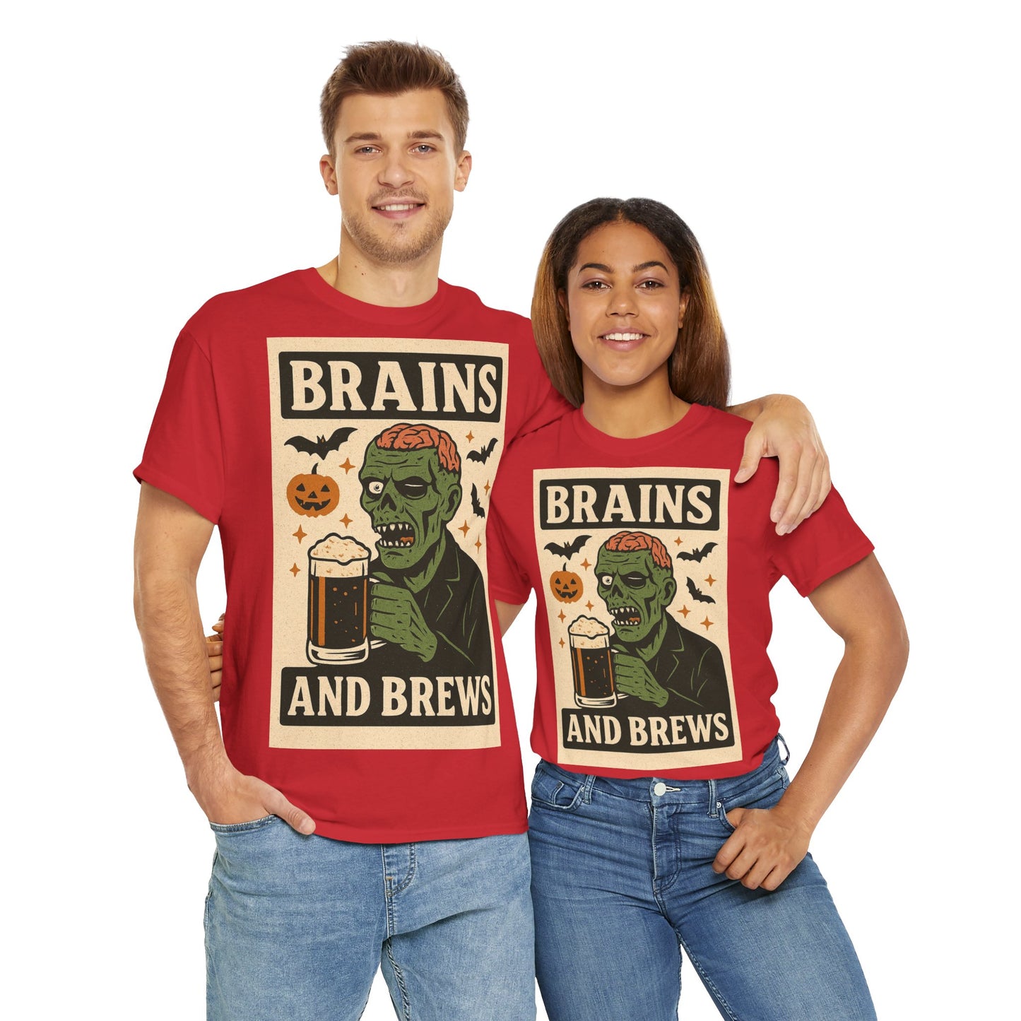 Zombie Brains and Brews Halloween Adult Unisex Tee