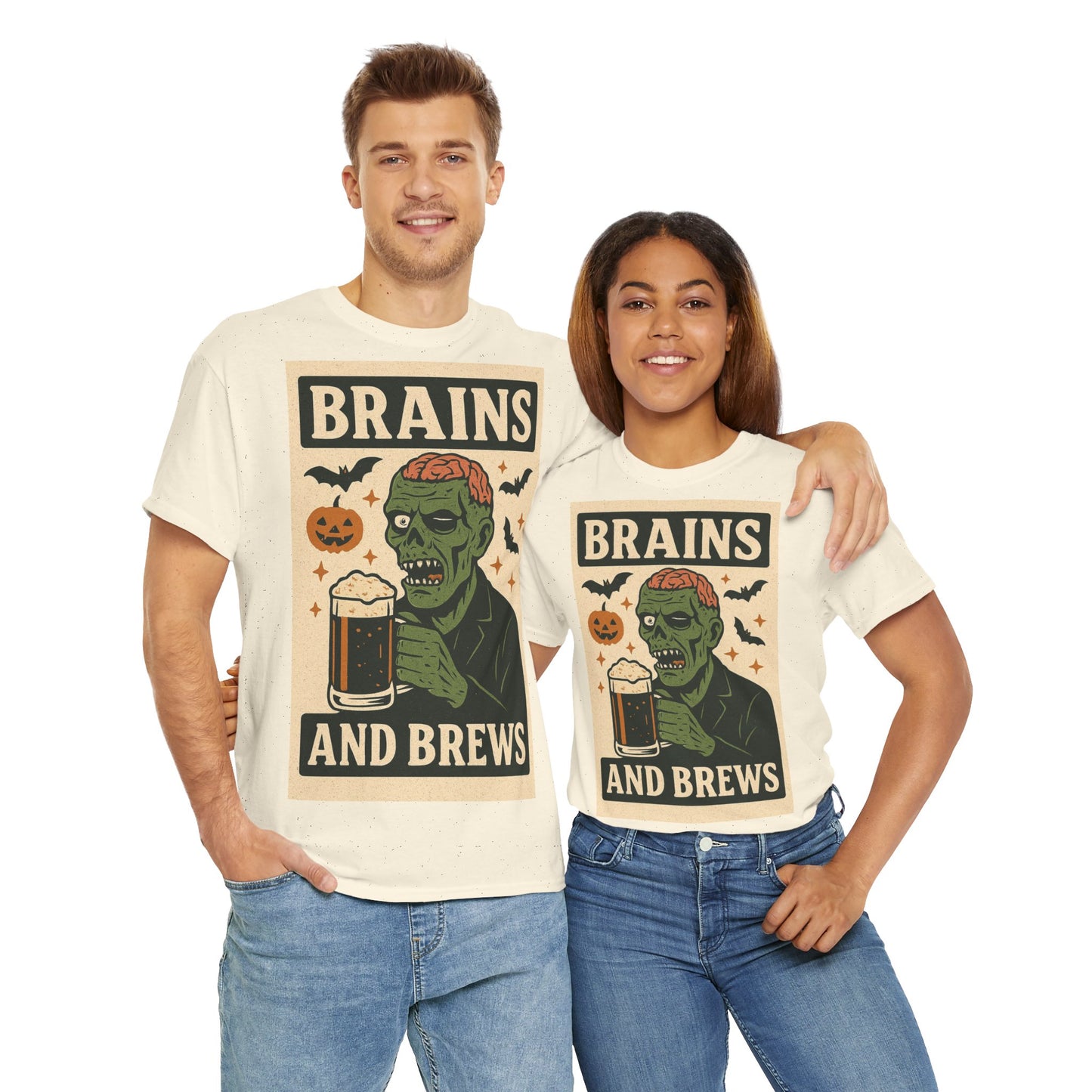 Zombie Brains and Brews Halloween Adult Unisex Tee