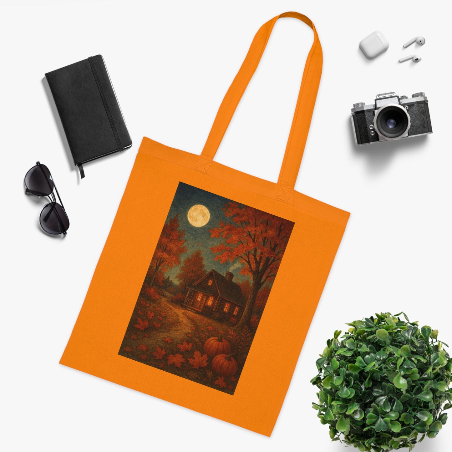 Autumn Cozy Cabin Themed Cotton Tote Bag