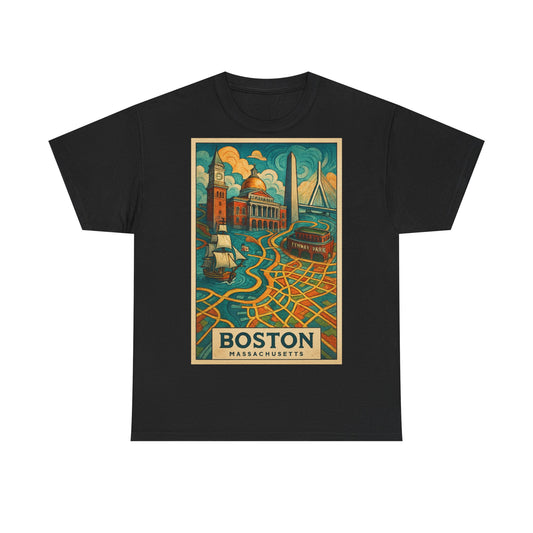 Adult Unisex Boston Surreal Travel Art Tee