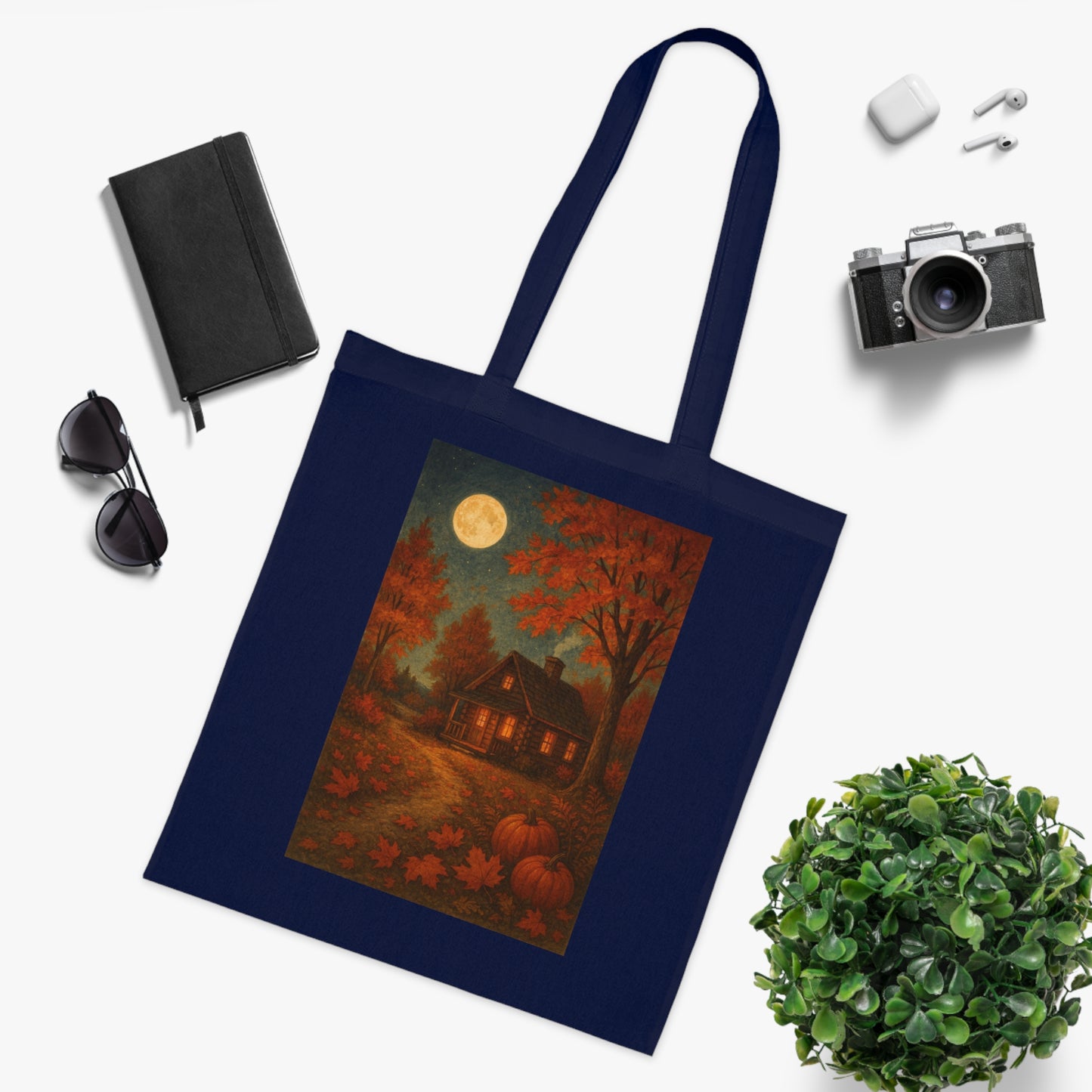 Autumn Cozy Cabin Themed Cotton Tote Bag