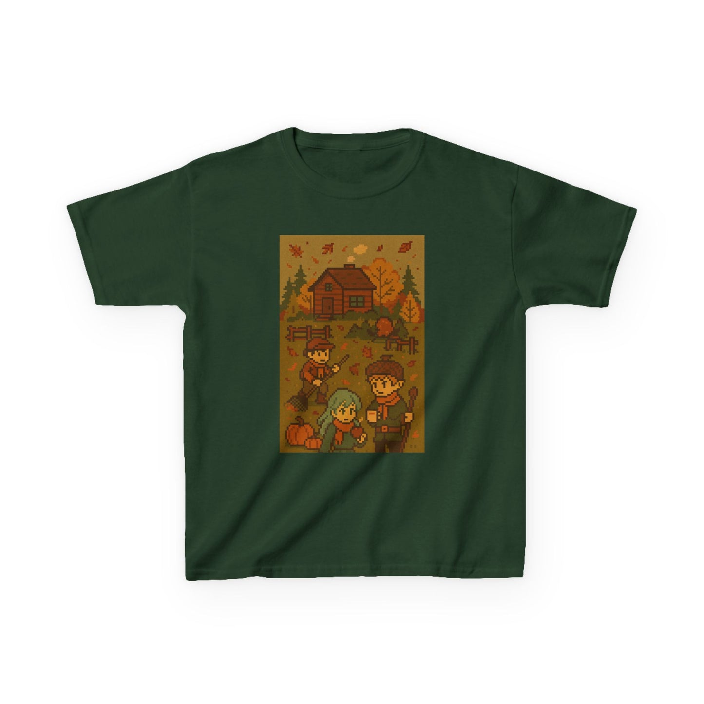 Autumn Kids Pixelated Cabin Theme Tee