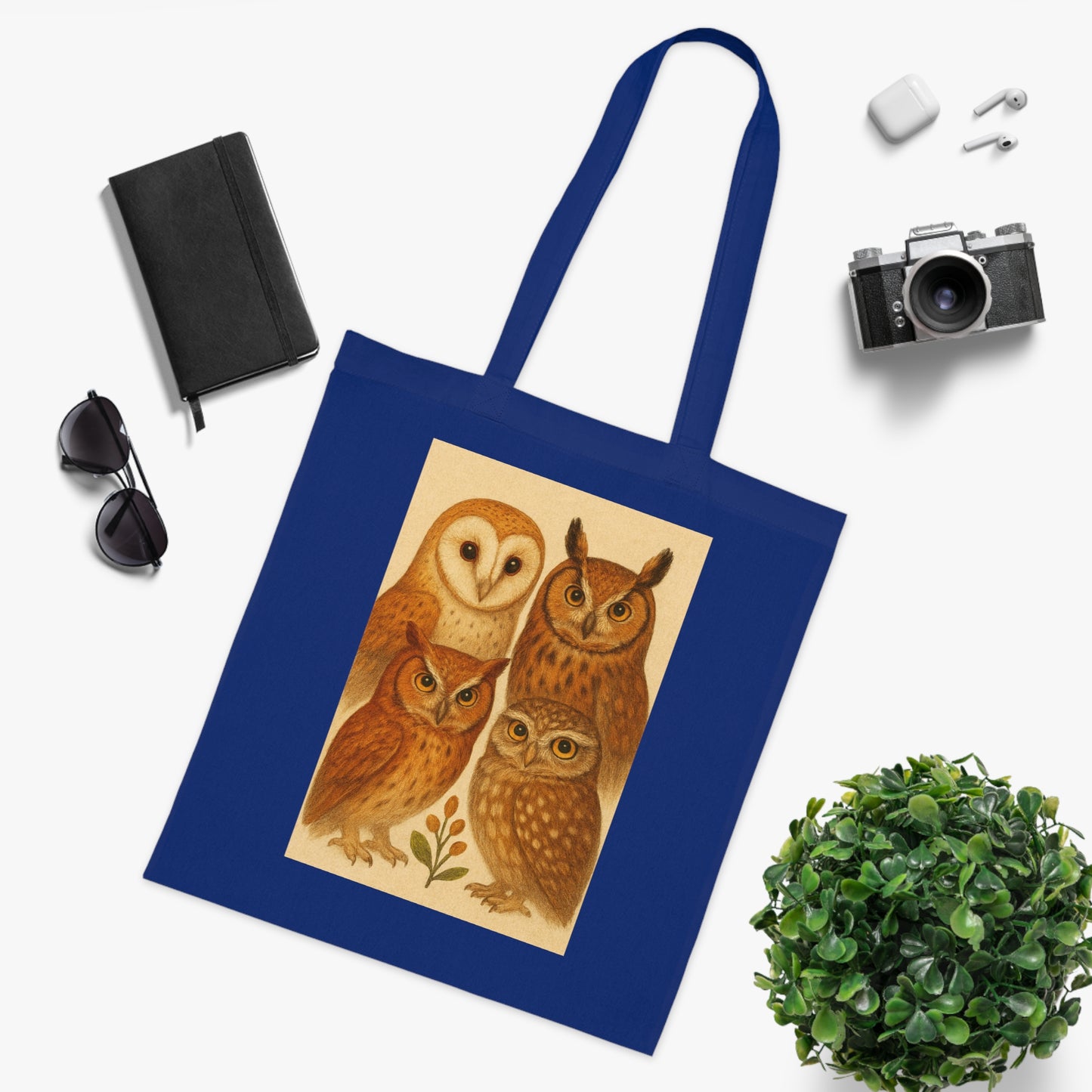 Owl Print Cotton Tote Bag