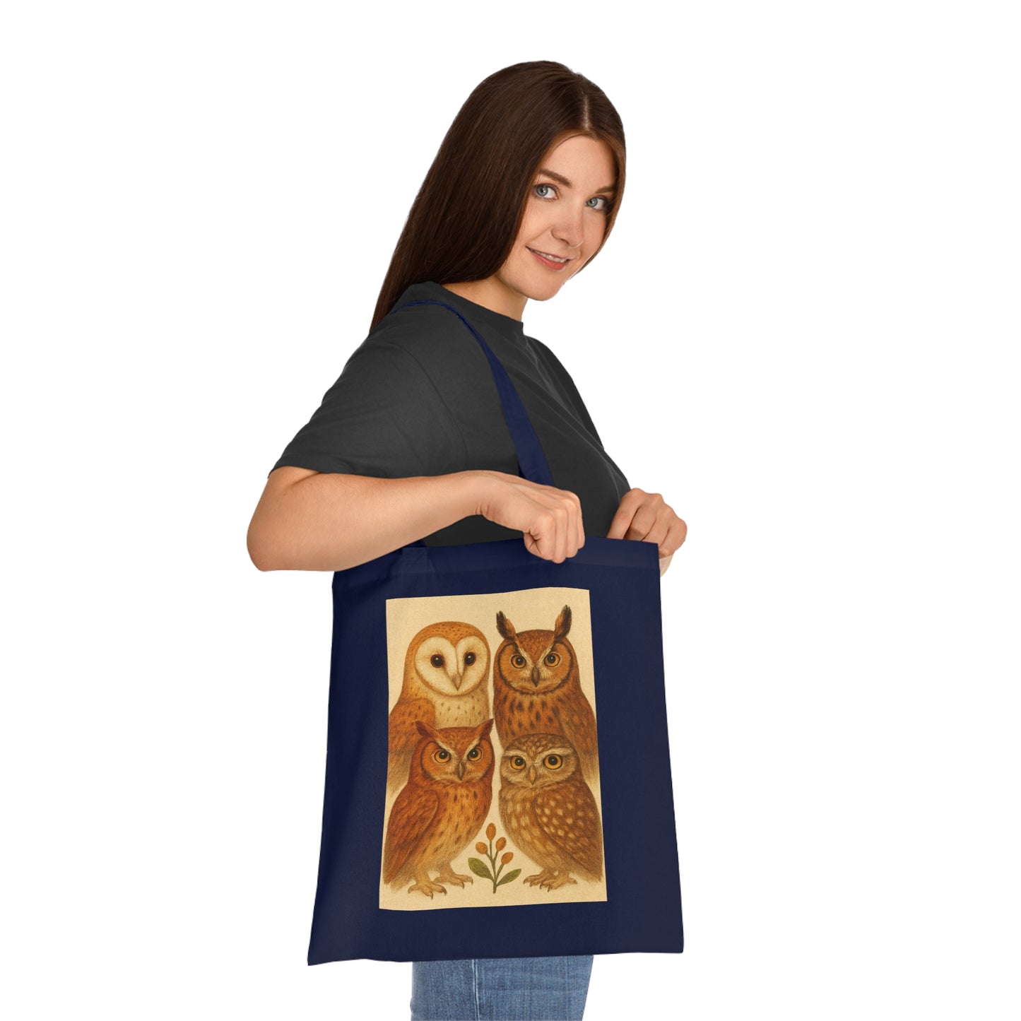 Owl Print Cotton Tote Bag