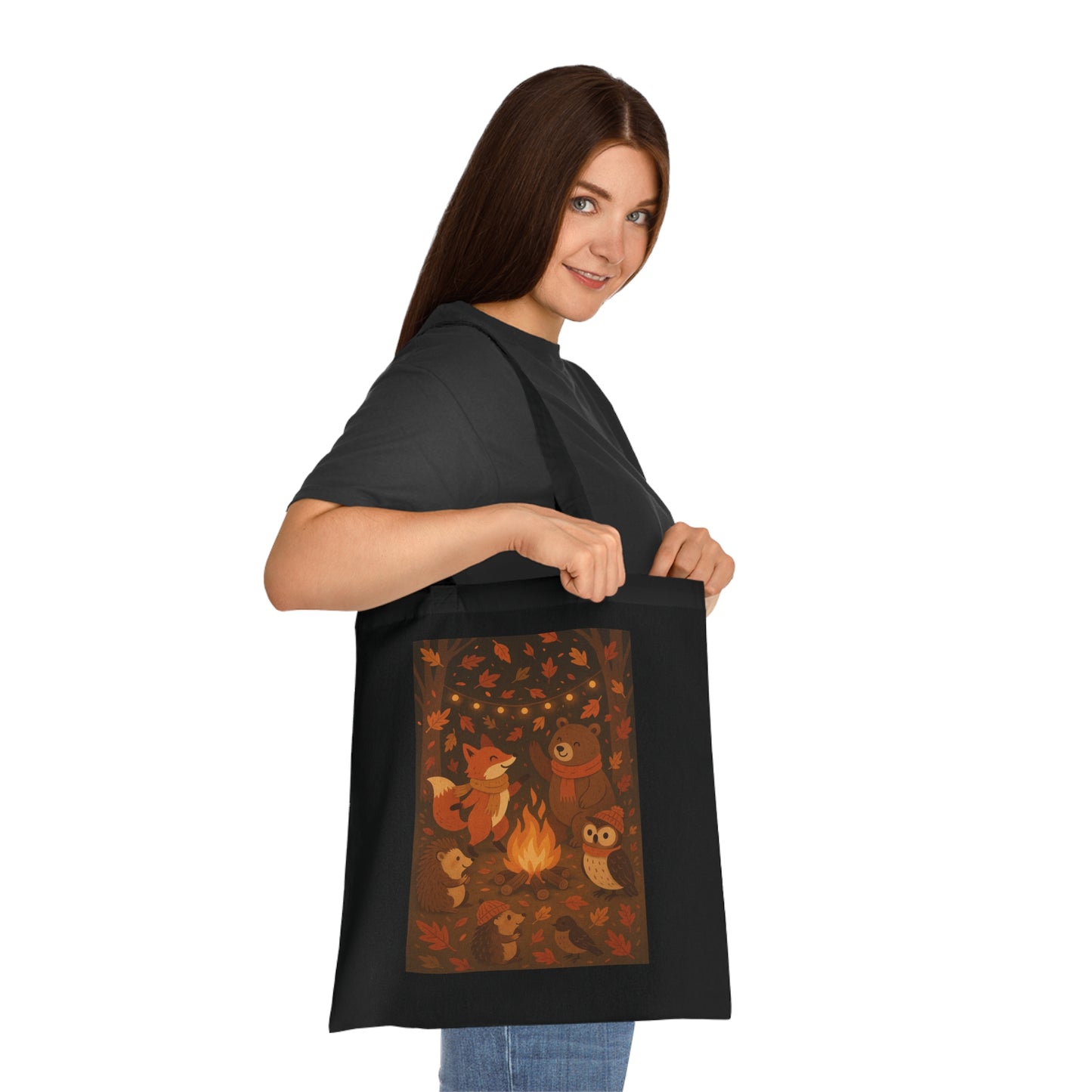 Cozy Campfire Woodland Animals Cotton Tote Bag