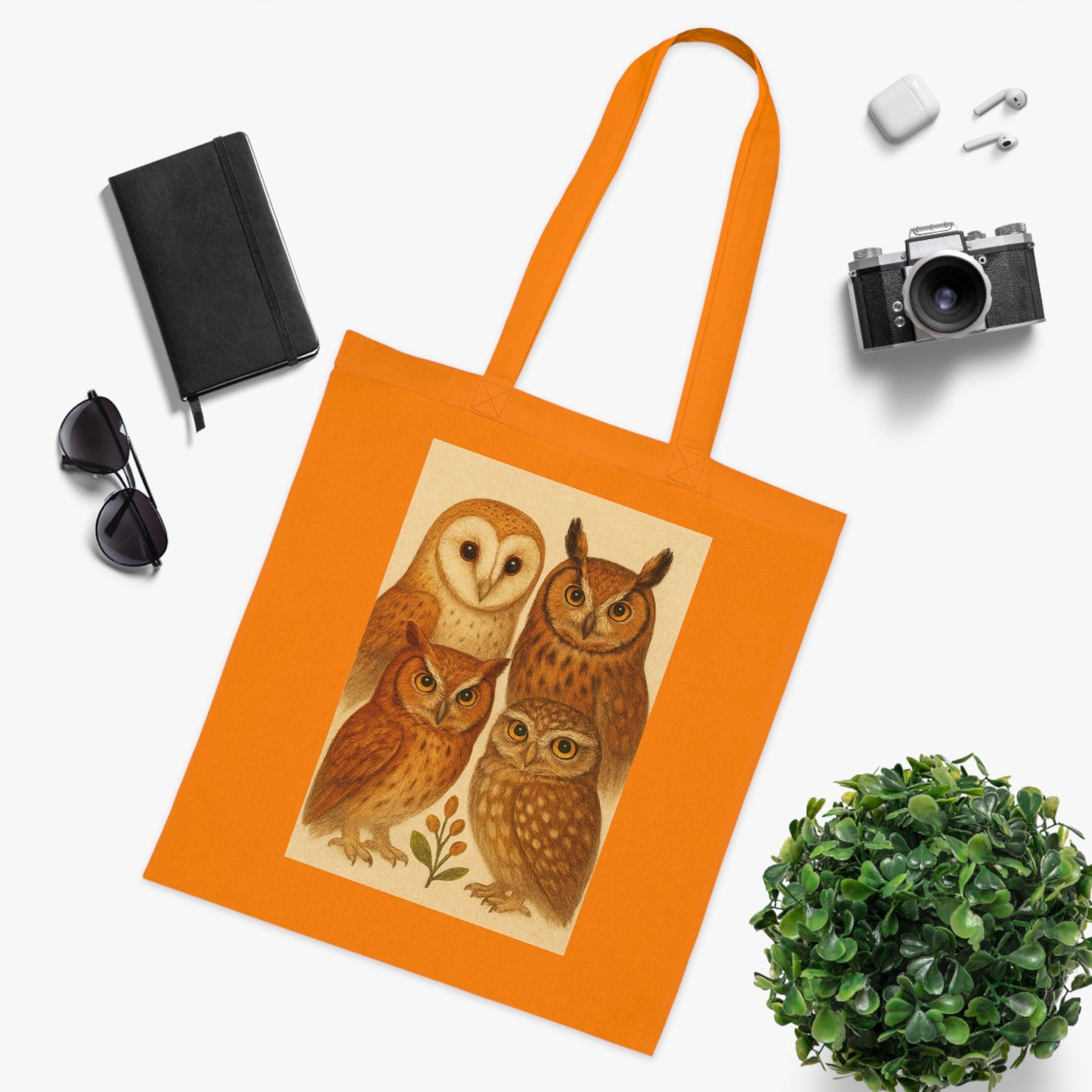 Owl Print Cotton Tote Bag