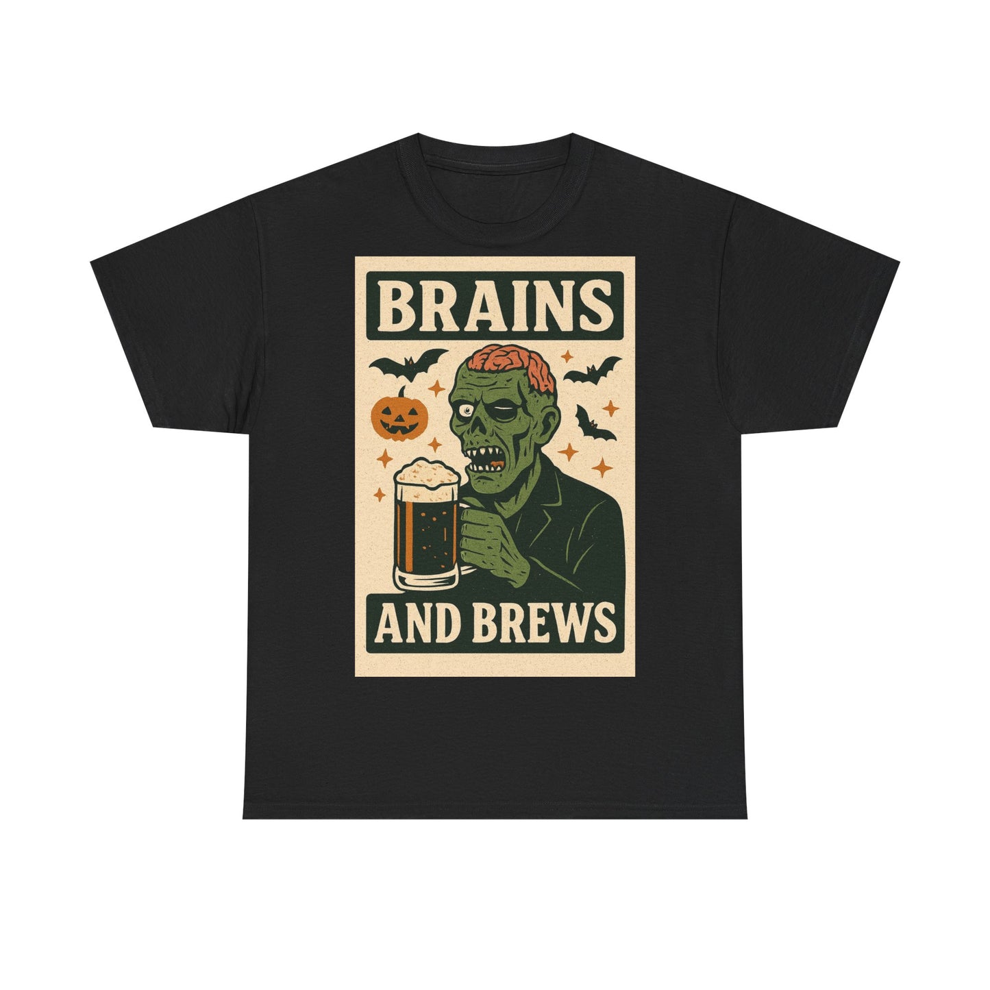 Zombie Brains and Brews Halloween Adult Unisex Tee
