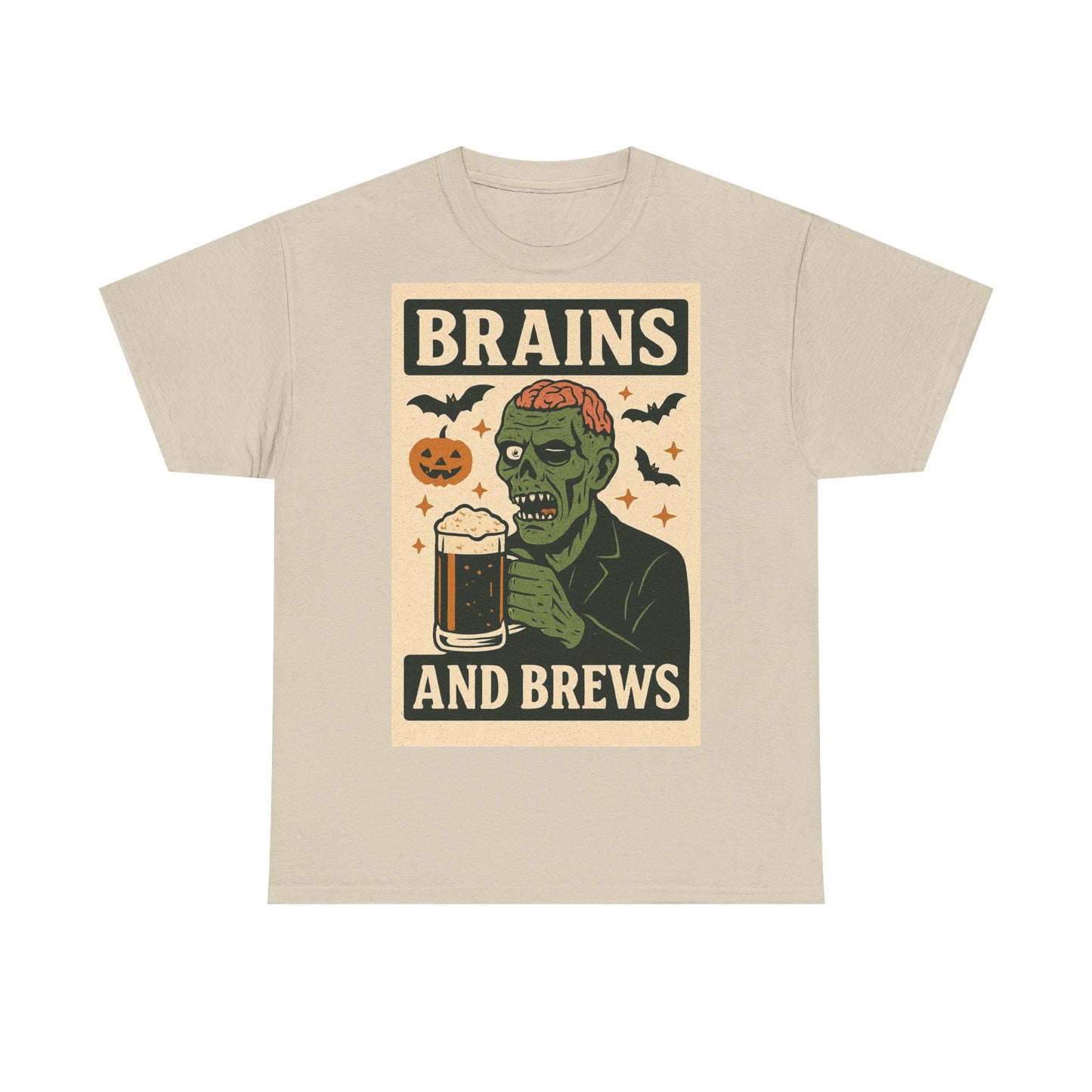 Zombie Brains and Brews Halloween Adult Unisex Tee