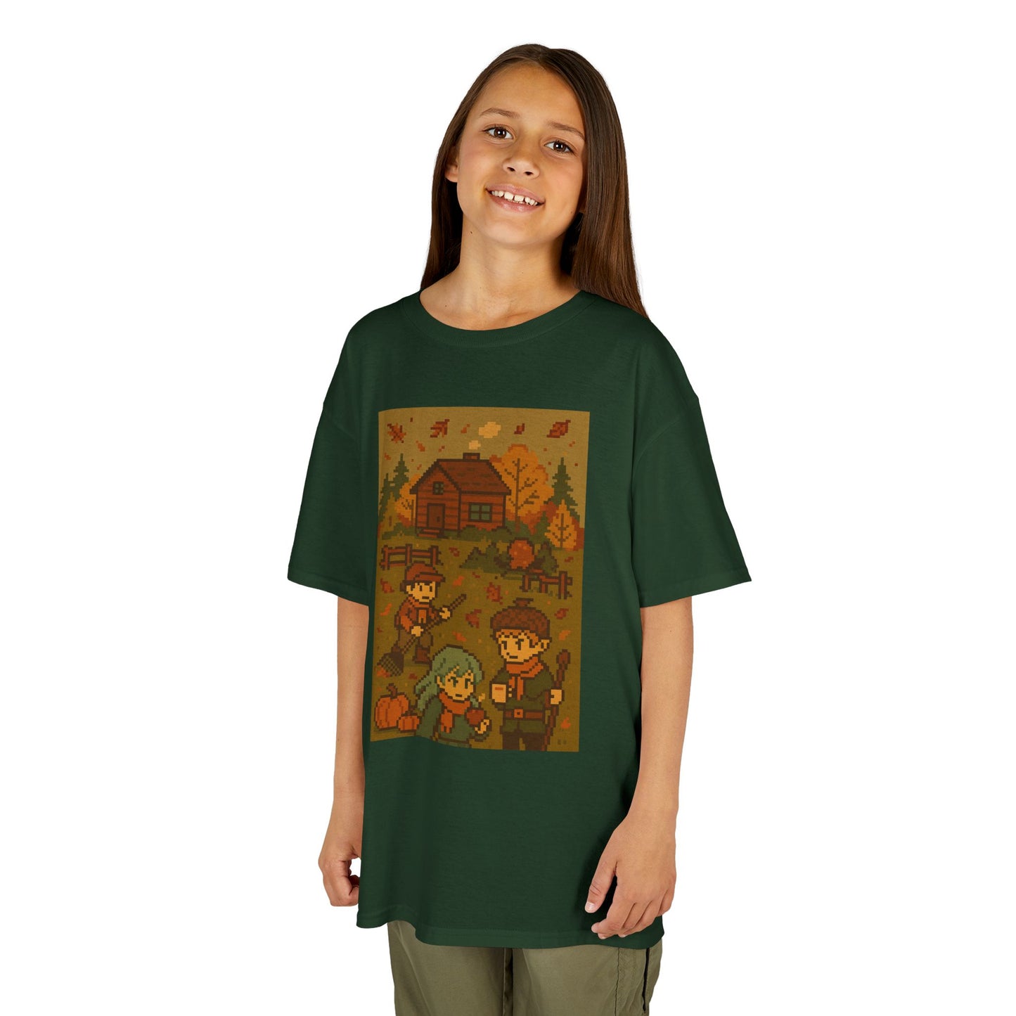Autumn Kids Pixelated Cabin Theme Tee