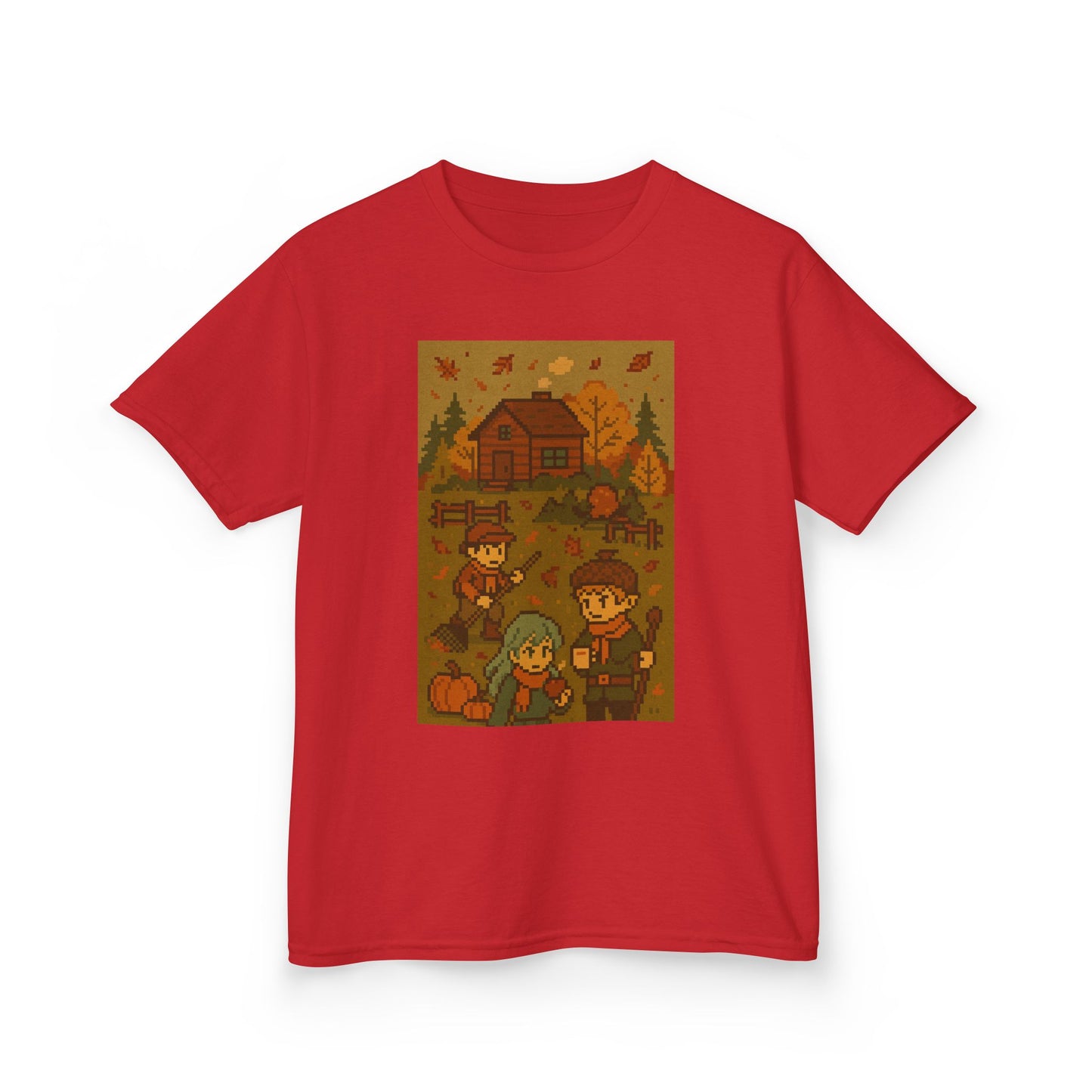 Autumn Kids Pixelated Cabin Theme Tee