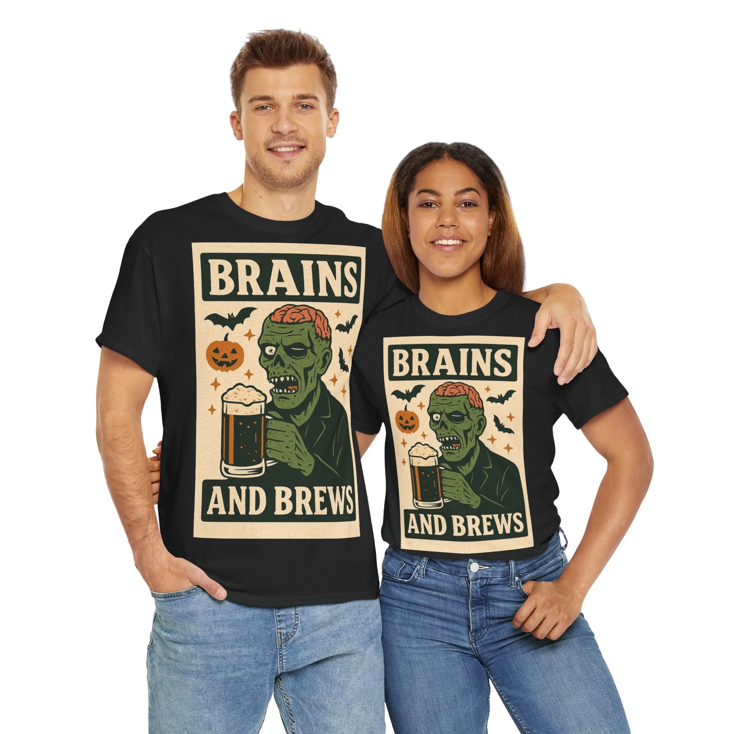 Zombie Brains and Brews Halloween Adult Unisex Tee