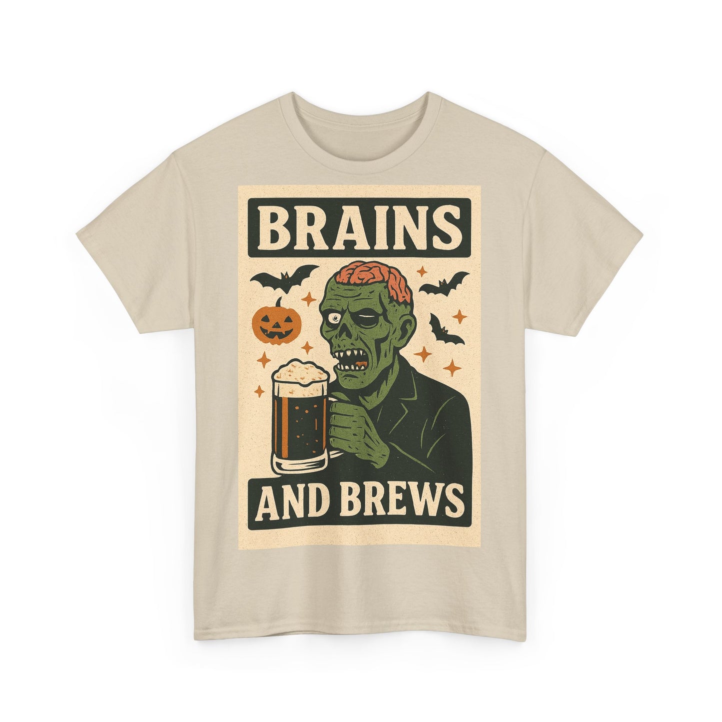 Zombie Brains and Brews Halloween Adult Unisex Tee