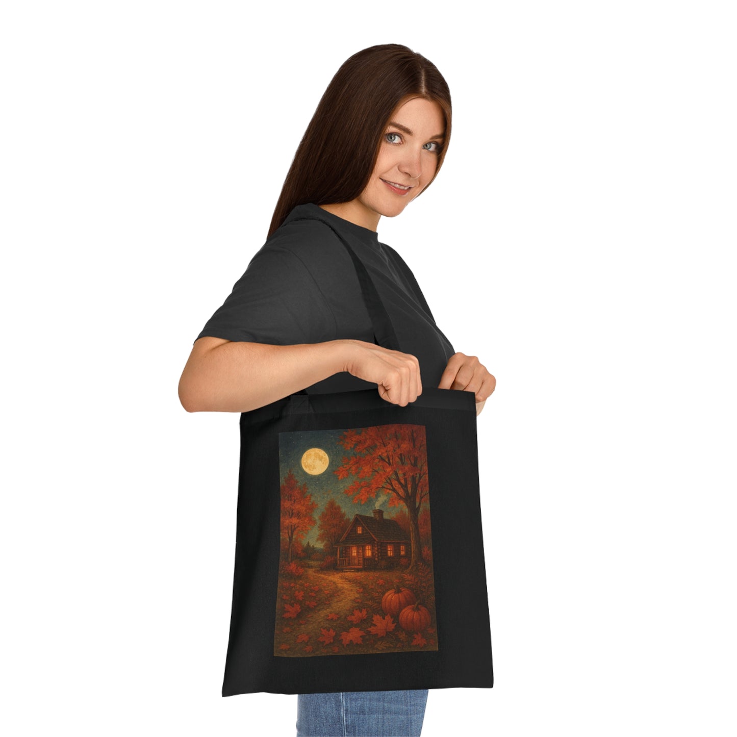 Autumn Cozy Cabin Themed Cotton Tote Bag