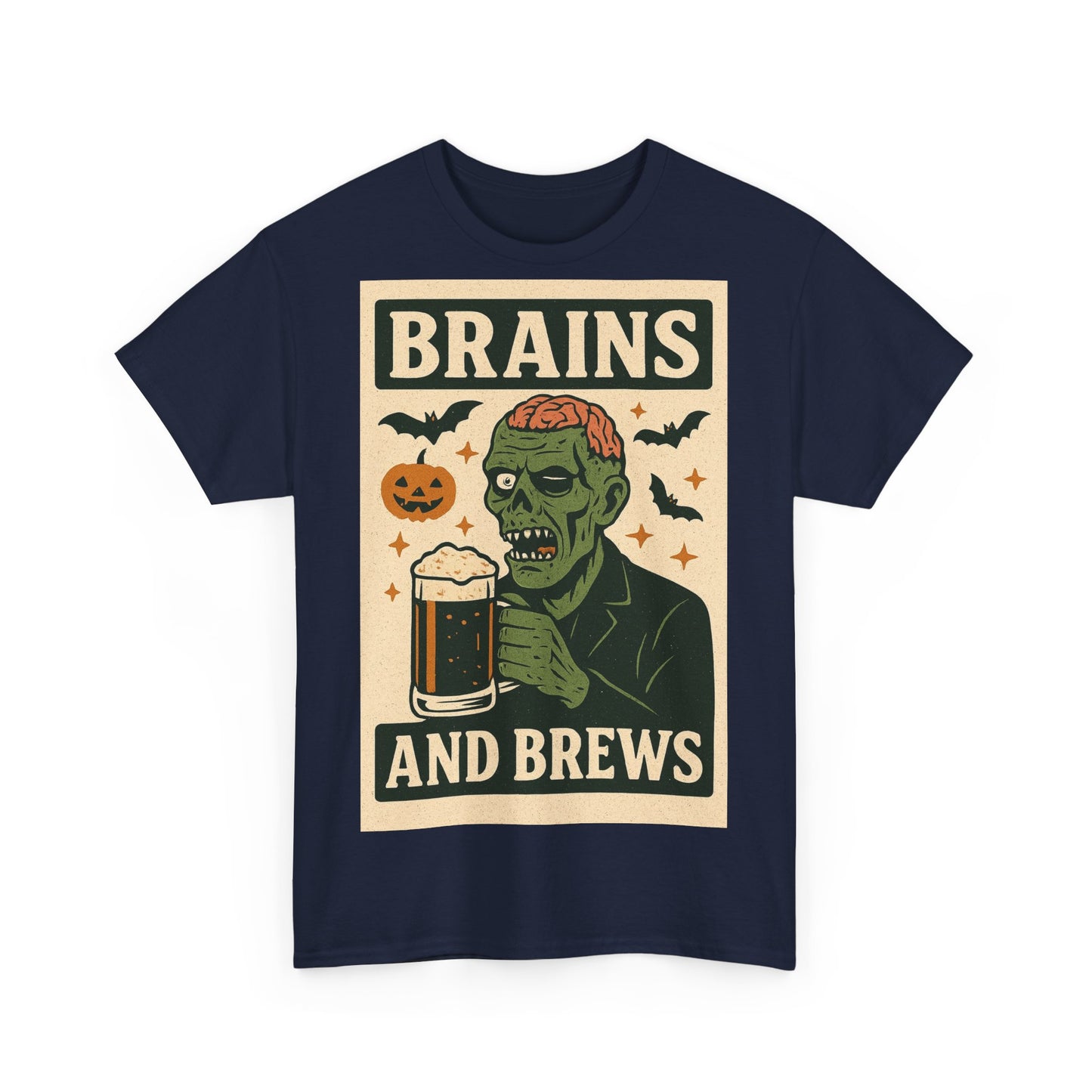 Zombie Brains and Brews Halloween Adult Unisex Tee