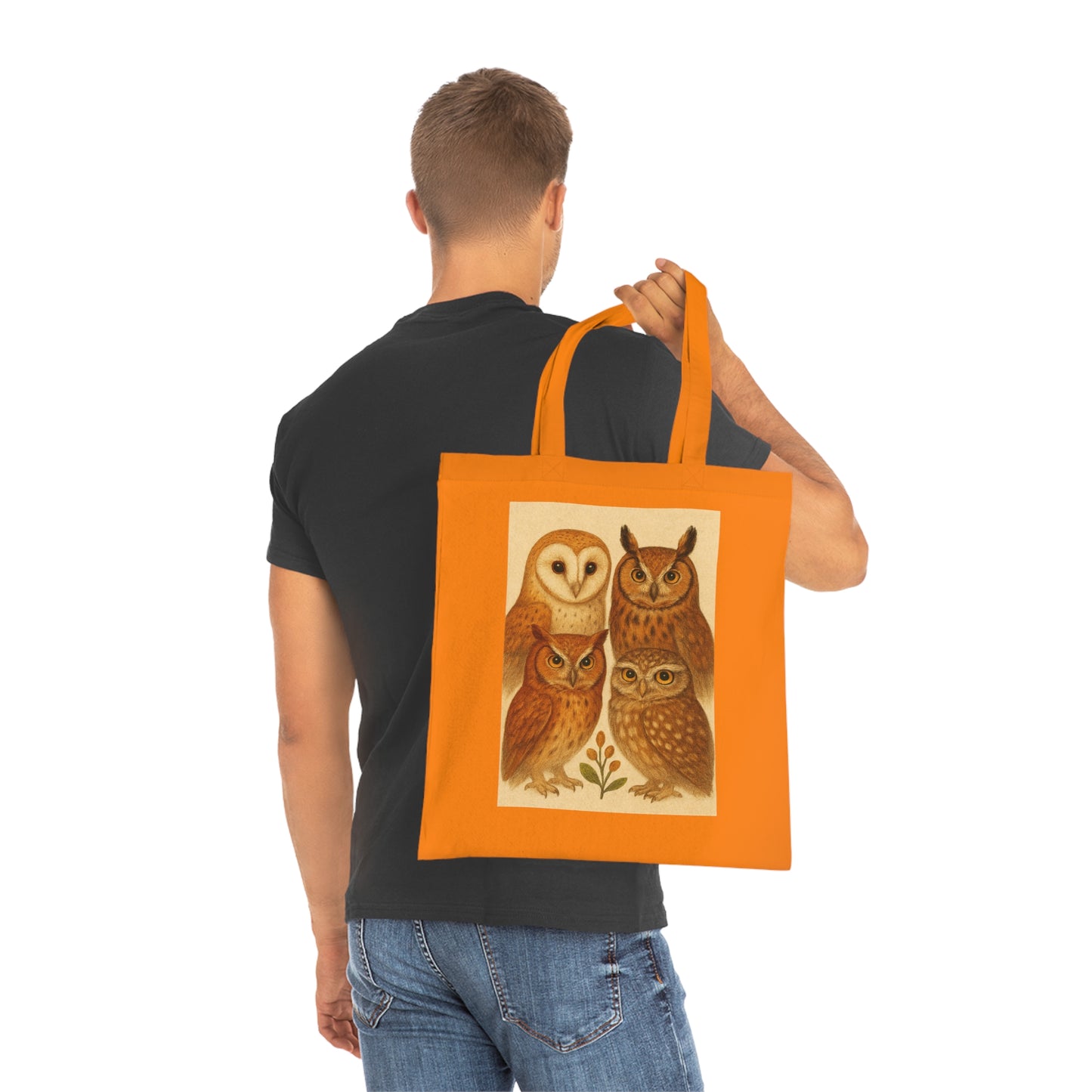 Owl Print Cotton Tote Bag