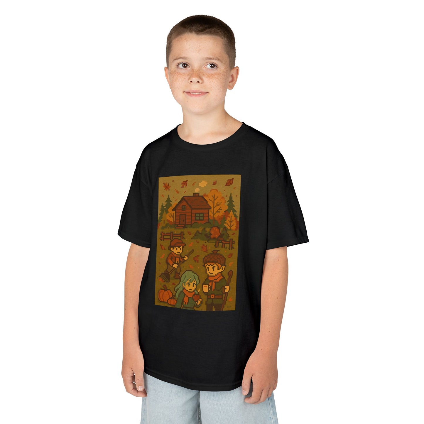 Autumn Kids Pixelated Cabin Theme Tee