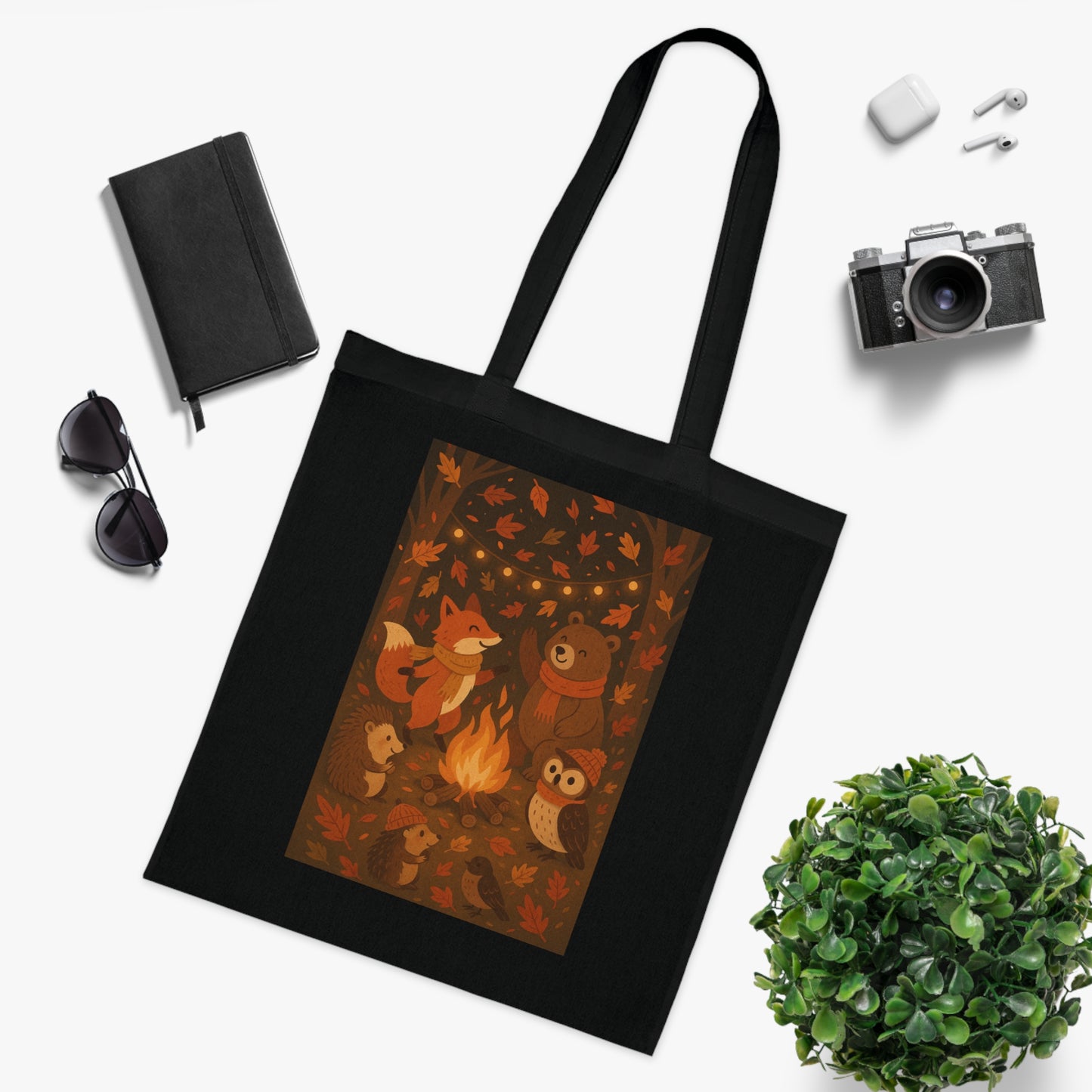 Cozy Campfire Woodland Animals Cotton Tote Bag