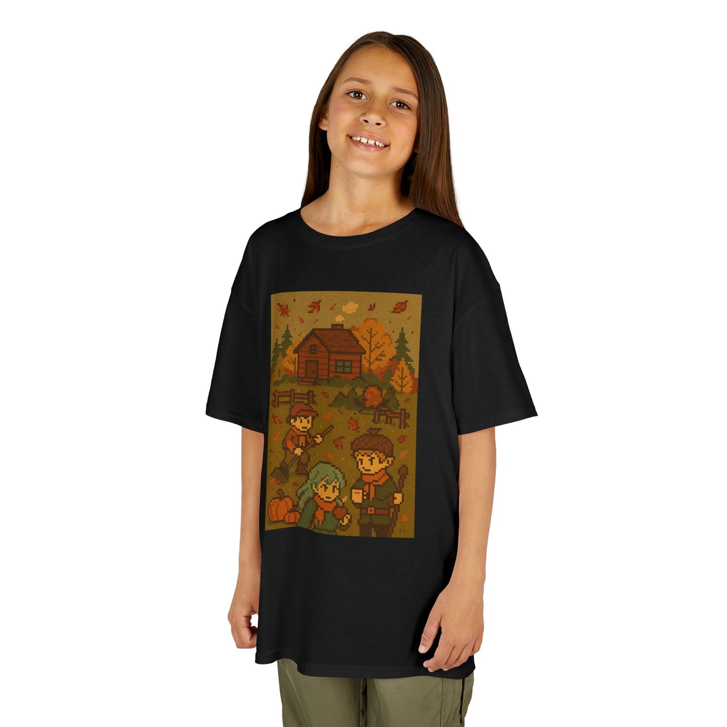 Autumn Kids Pixelated Cabin Theme Tee
