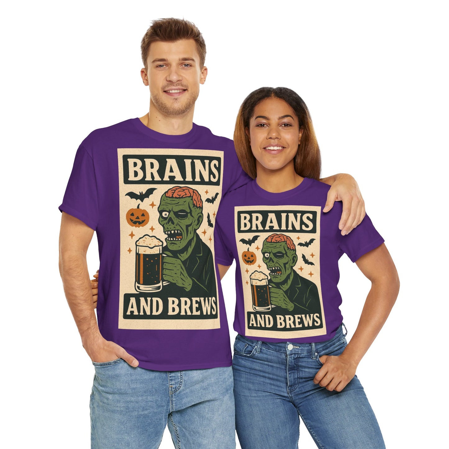 Zombie Brains and Brews Halloween Adult Unisex Tee