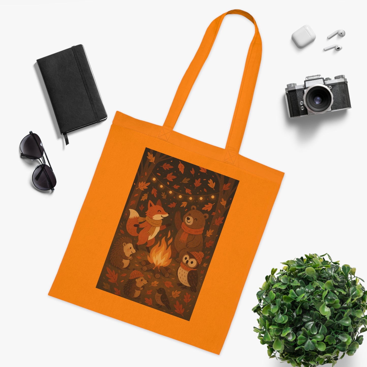 Cozy Campfire Woodland Animals Cotton Tote Bag