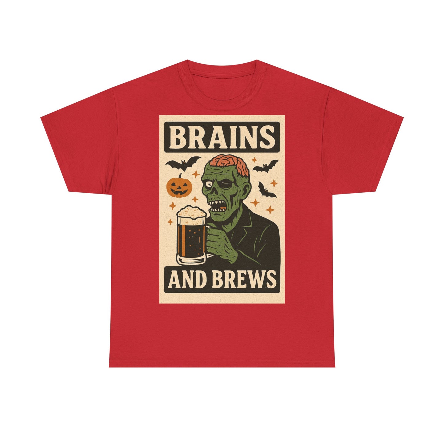 Zombie Brains and Brews Halloween Adult Unisex Tee