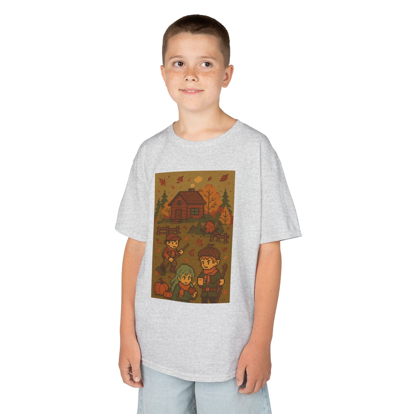 Autumn Kids Pixelated Cabin Theme Tee