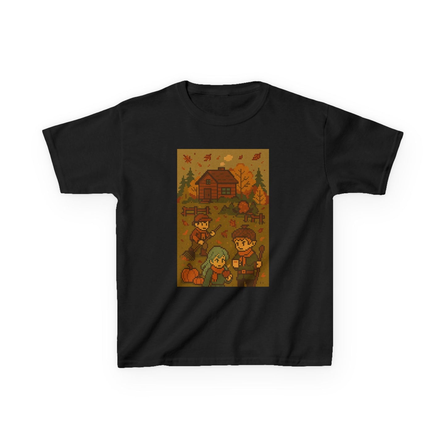 Autumn Kids Pixelated Cabin Theme Tee