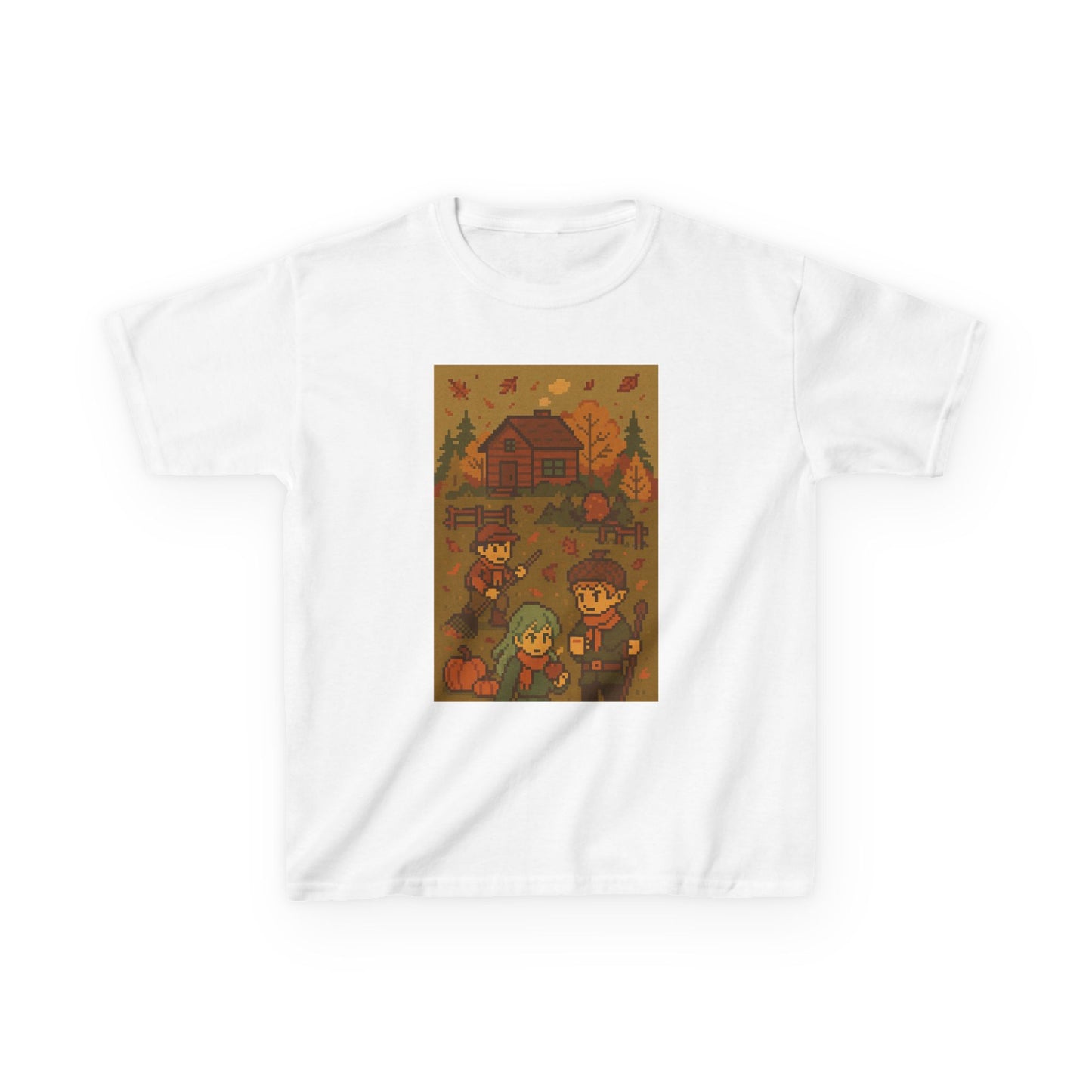 Autumn Kids Pixelated Cabin Theme Tee