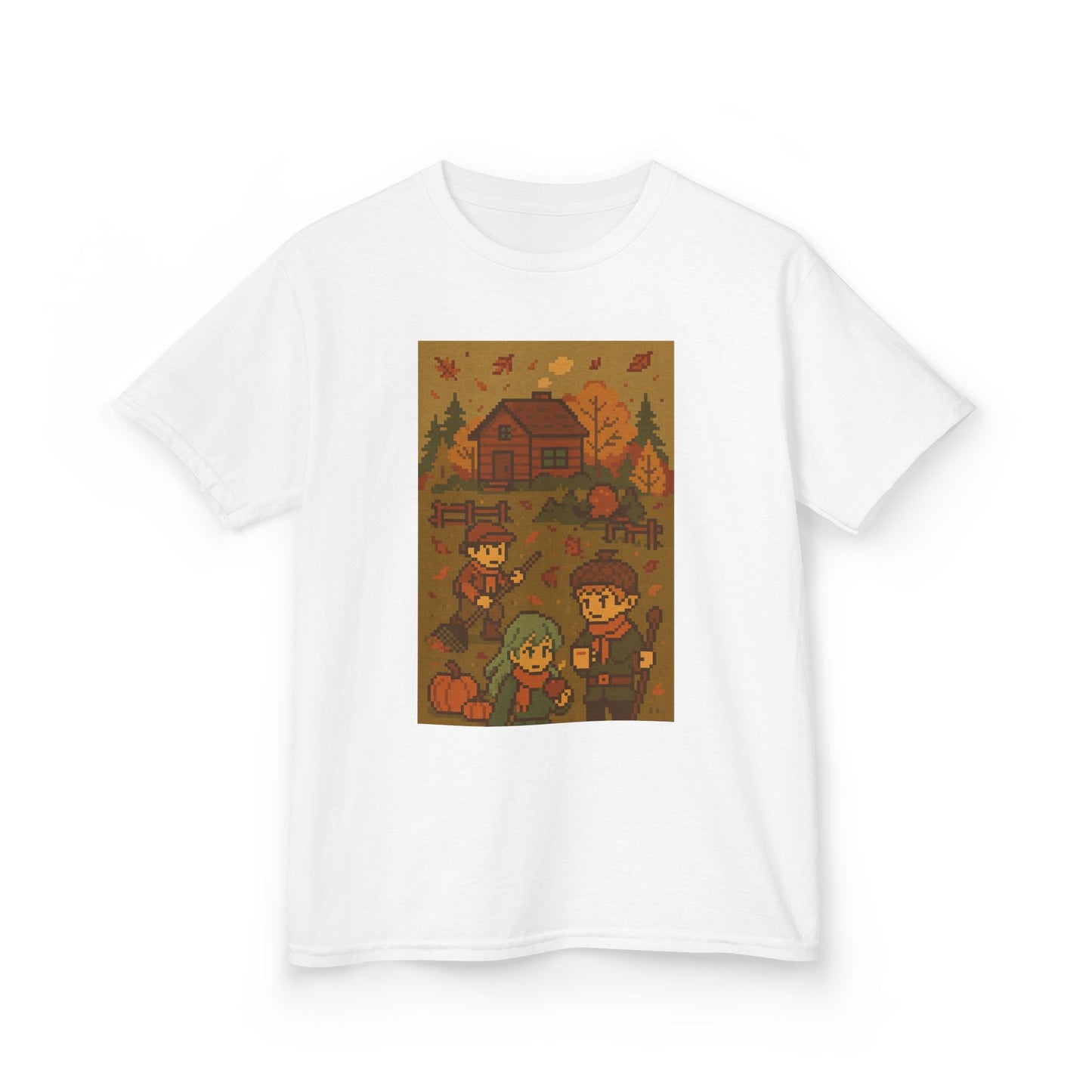 Autumn Kids Pixelated Cabin Theme Tee