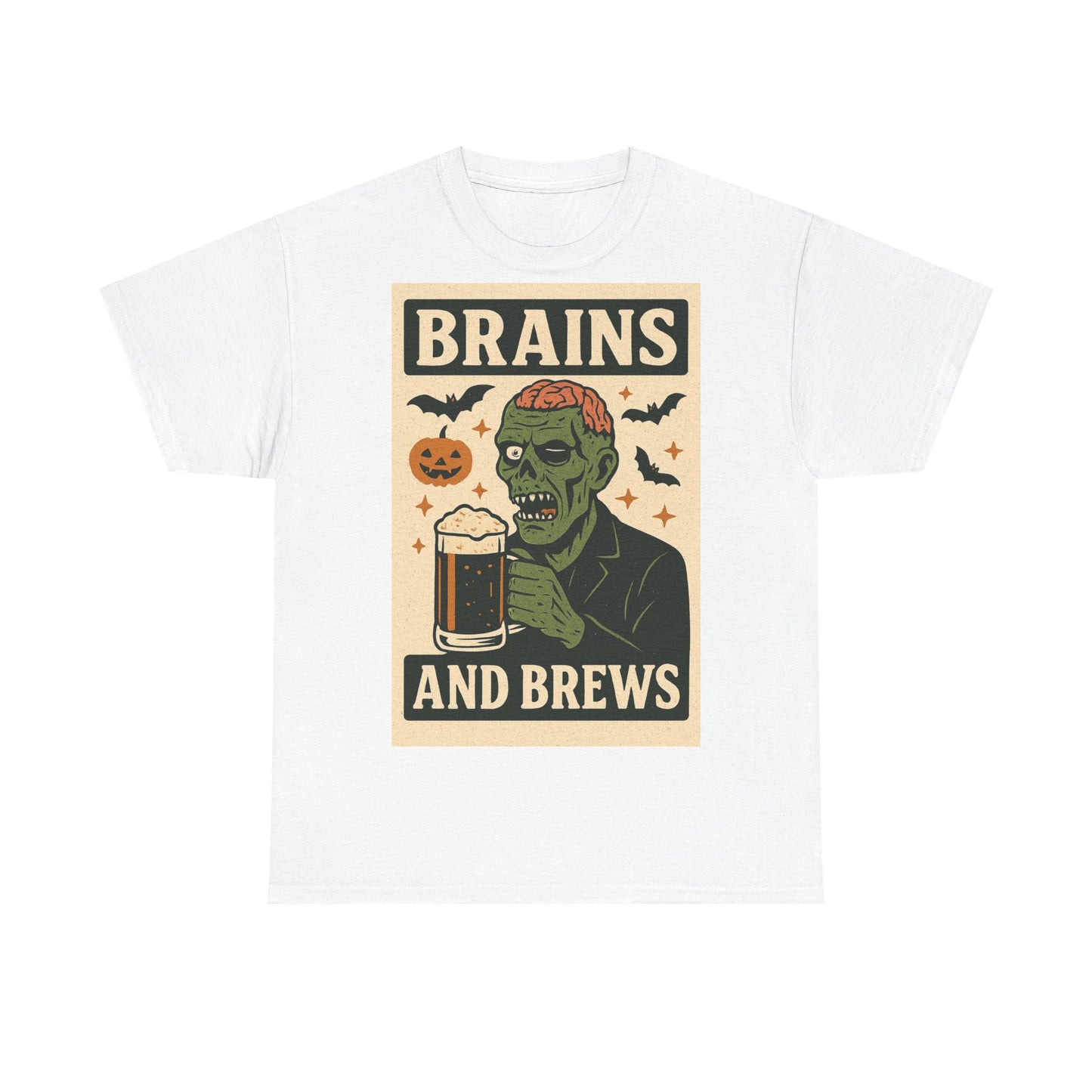 Zombie Brains and Brews Halloween Adult Unisex Tee