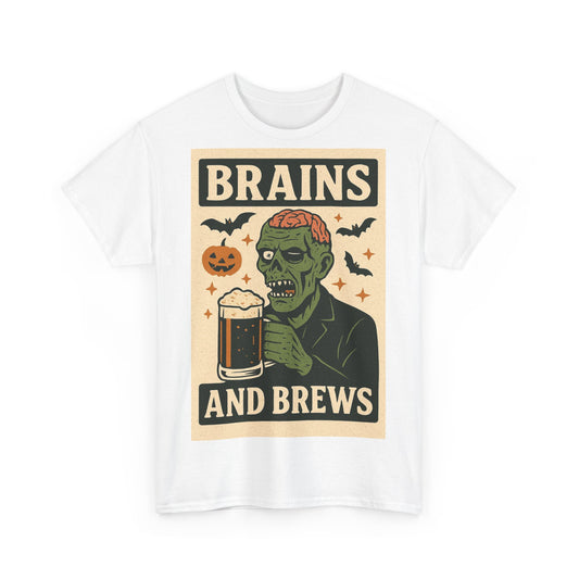 Zombie Brains and Brews Halloween Adult Unisex Tee