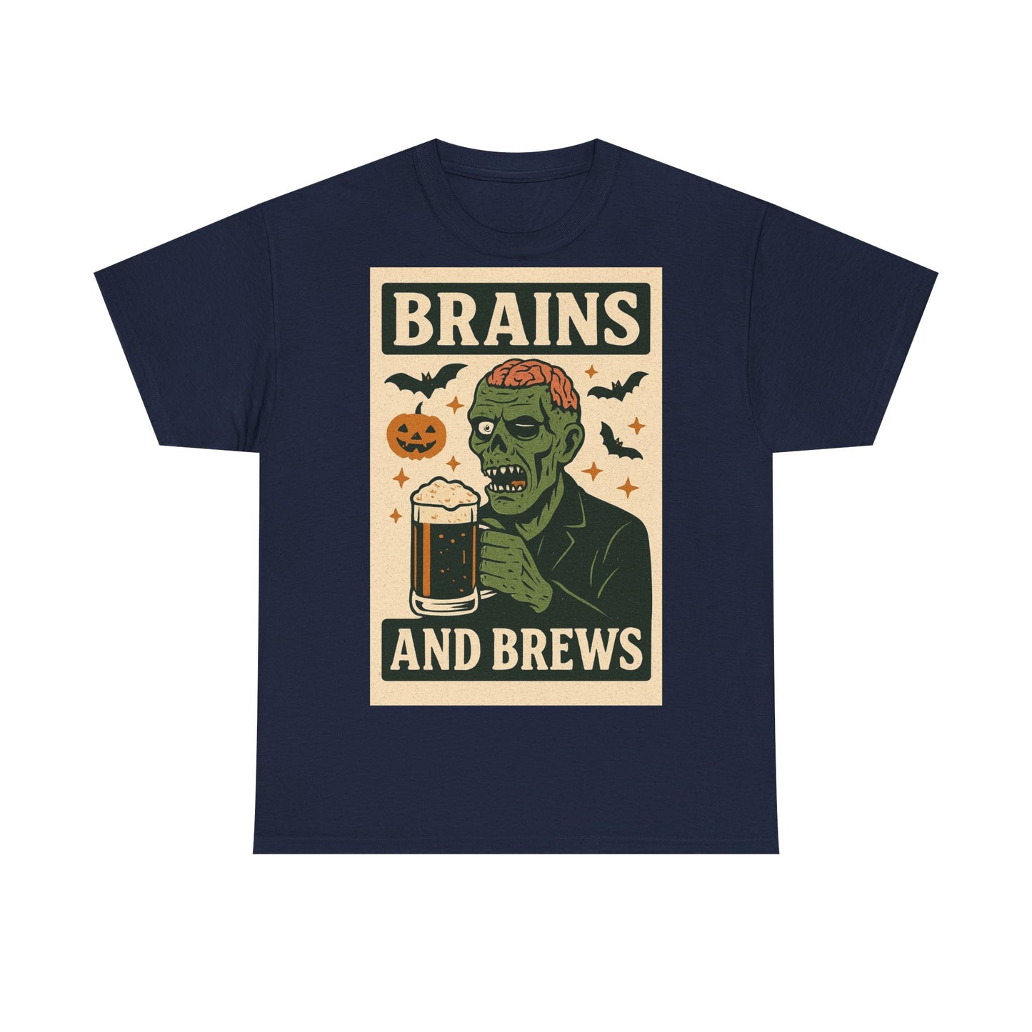 Zombie Brains and Brews Halloween Adult Unisex Tee