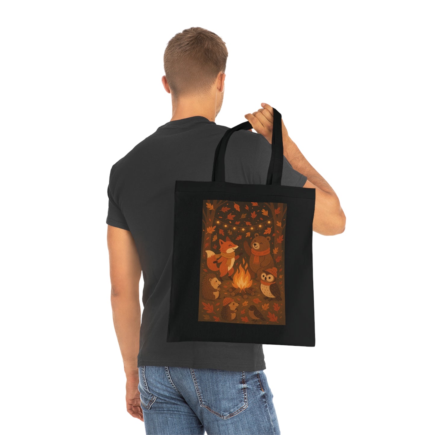 Cozy Campfire Woodland Animals Cotton Tote Bag