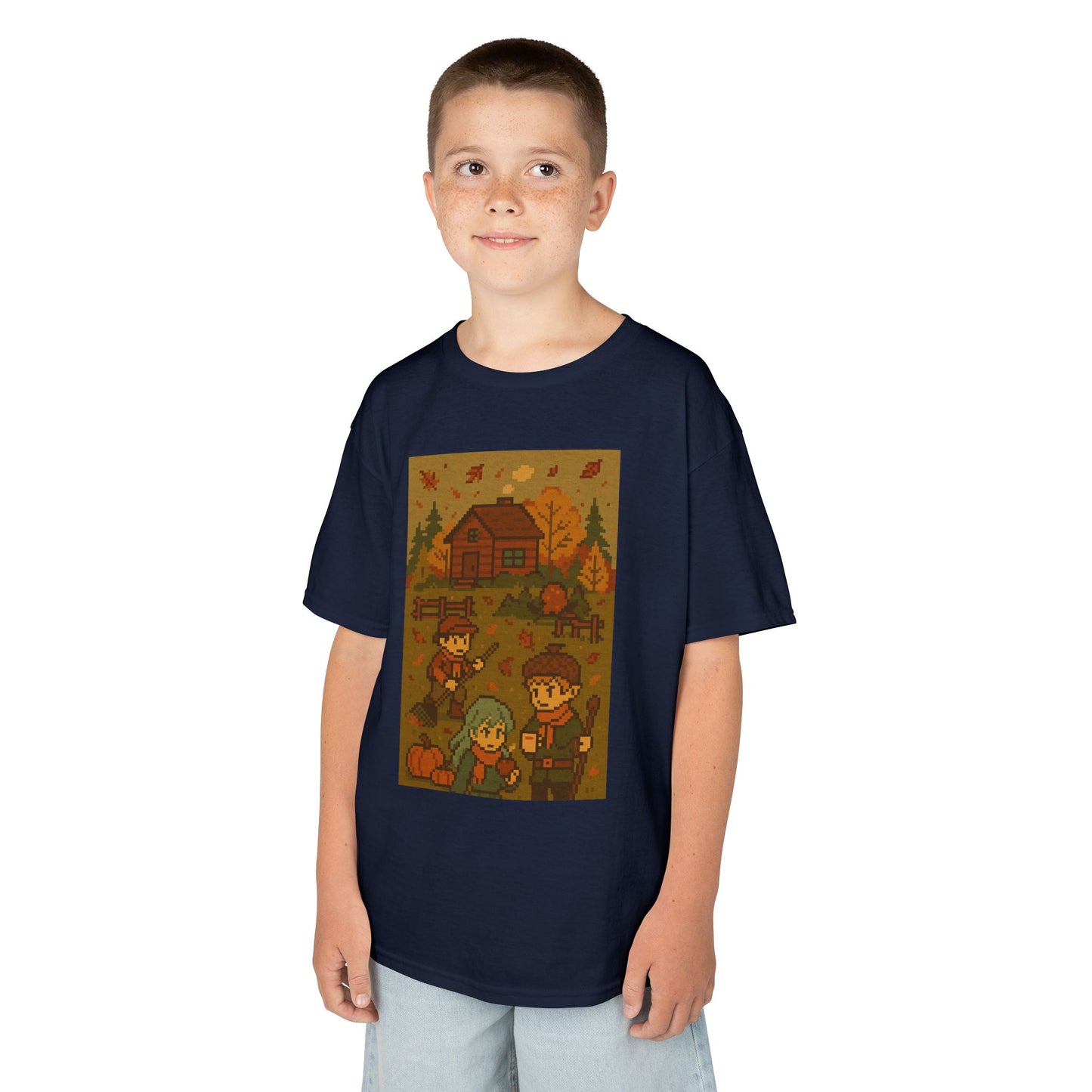 Autumn Kids Pixelated Cabin Theme Tee