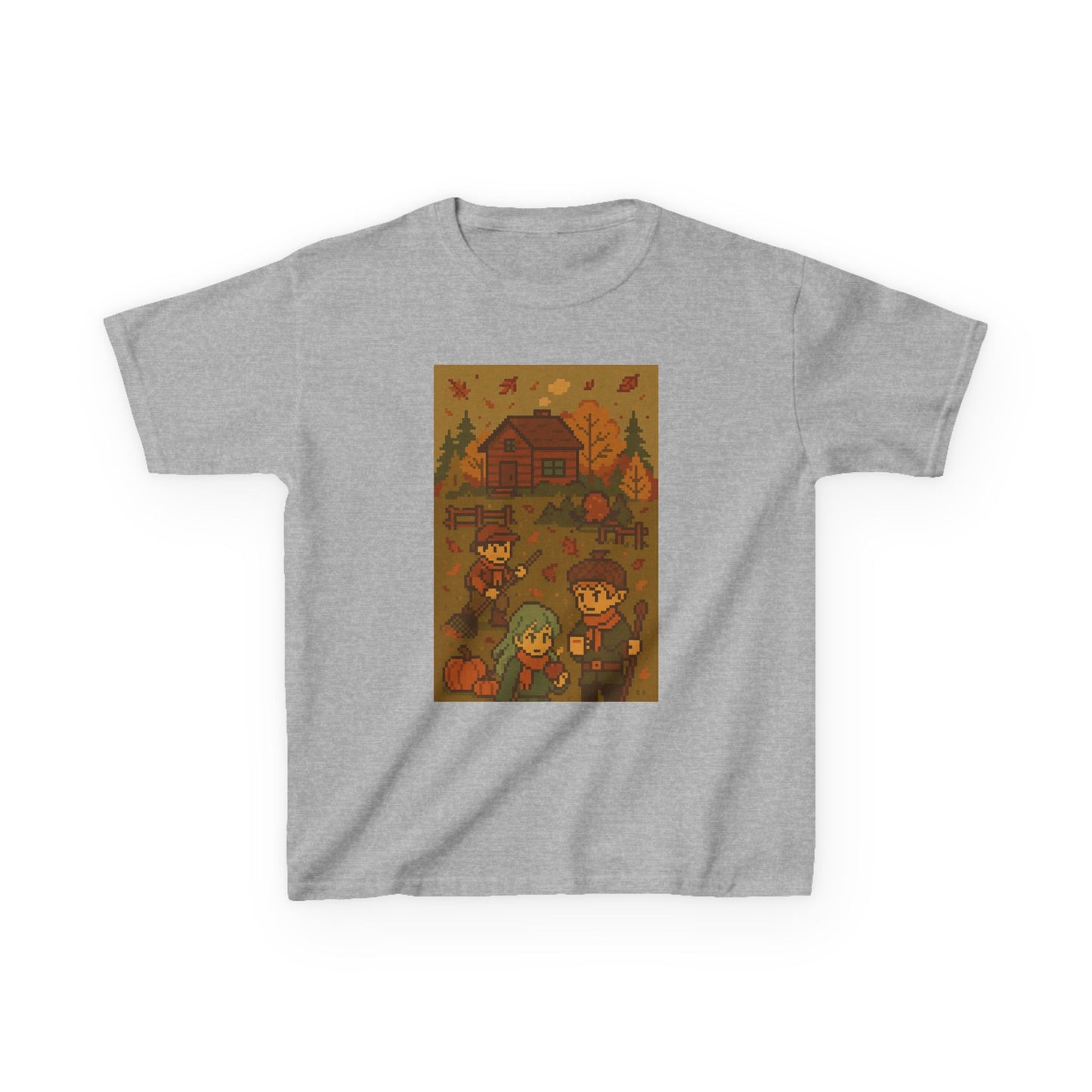 Autumn Kids Pixelated Cabin Theme Tee