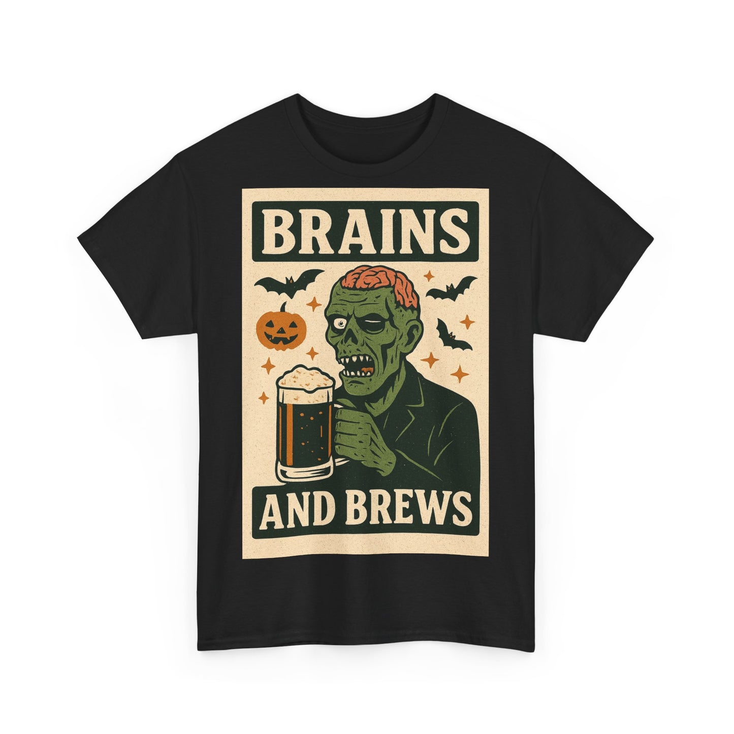 Zombie Brains and Brews Halloween Adult Unisex Tee