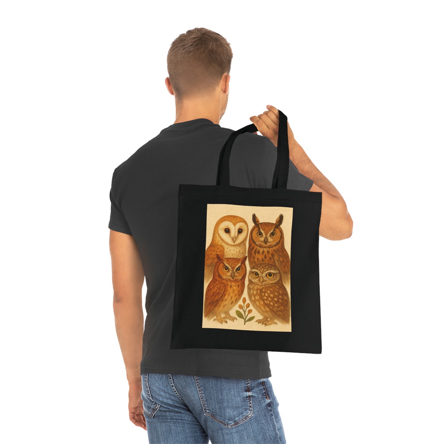 Owl Print Cotton Tote Bag