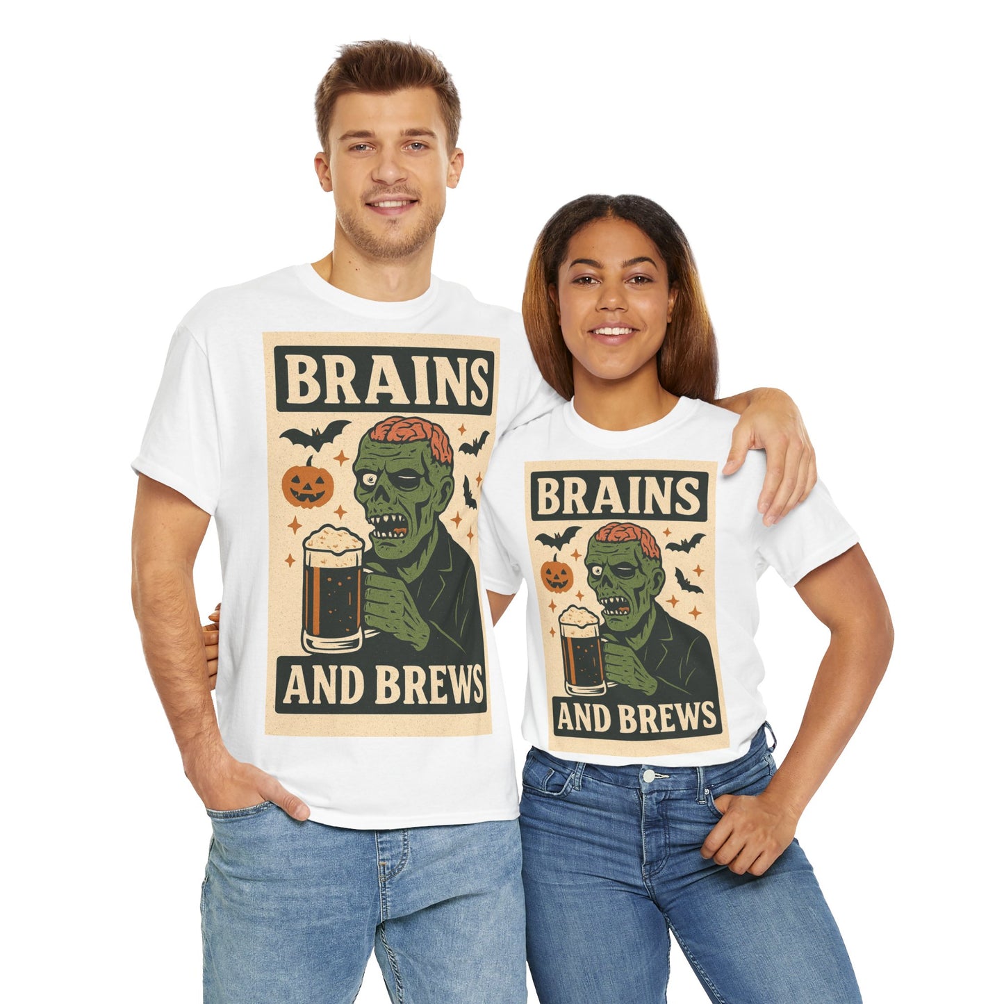 Zombie Brains and Brews Halloween Adult Unisex Tee