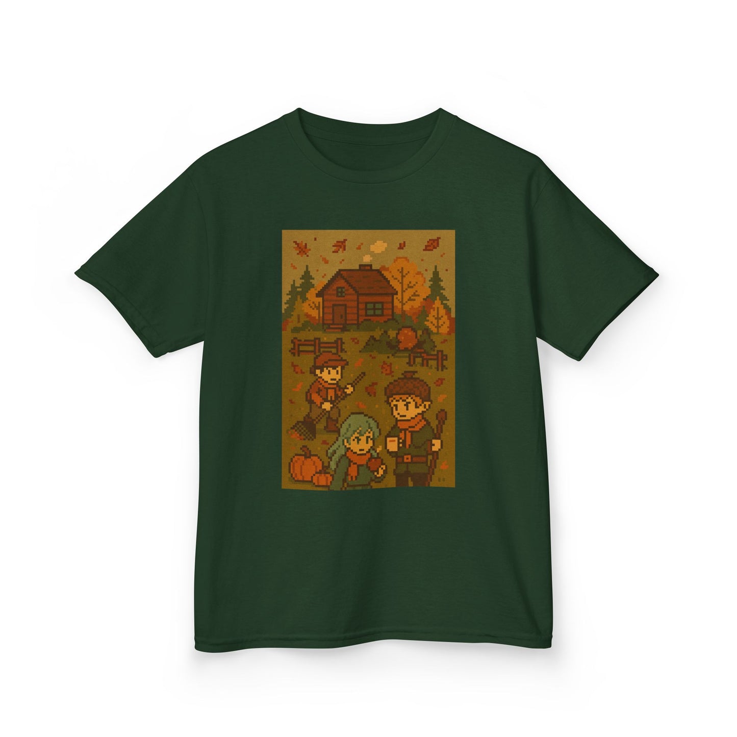 Autumn Kids Pixelated Cabin Theme Tee