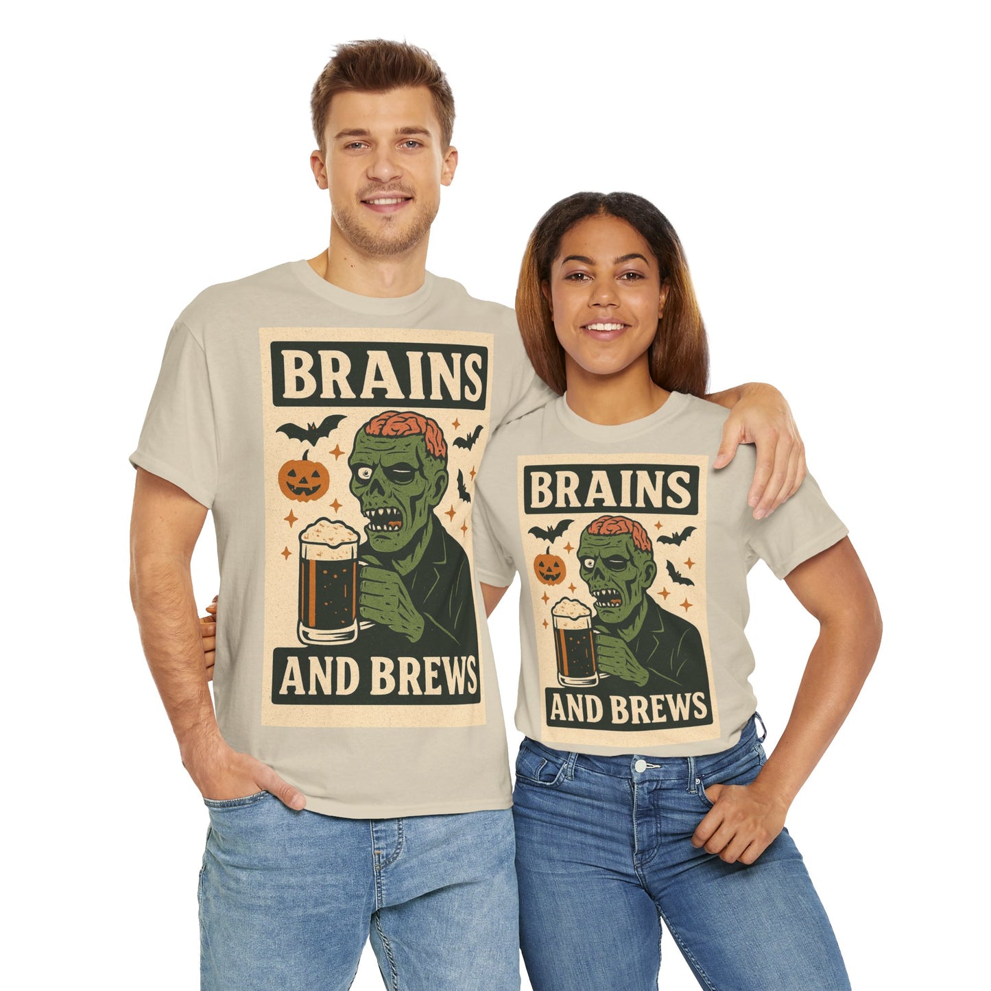 Zombie Brains and Brews Halloween Adult Unisex Tee