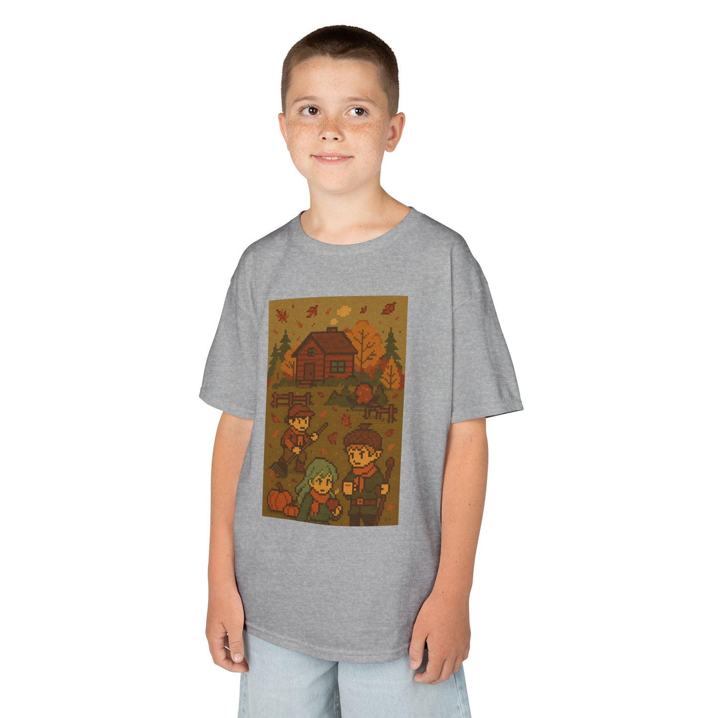 Autumn Kids Pixelated Cabin Theme Tee