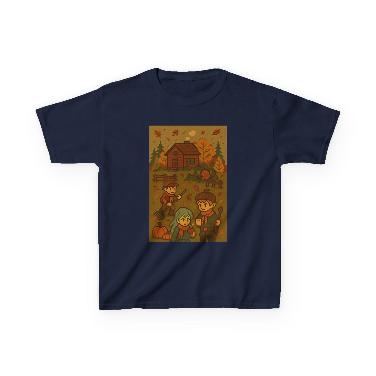 Autumn Kids Pixelated Cabin Theme Tee
