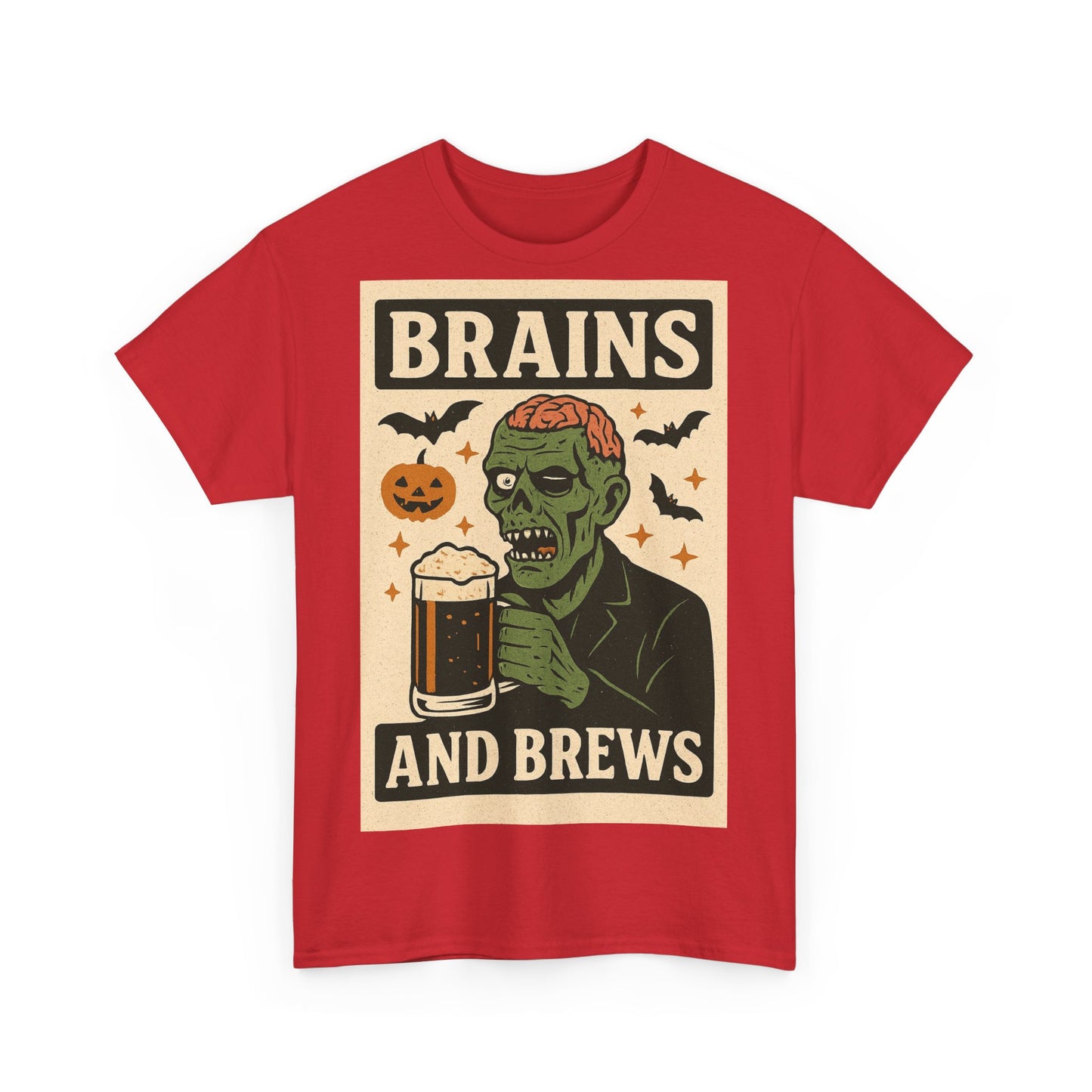 Zombie Brains and Brews Halloween Adult Unisex Tee