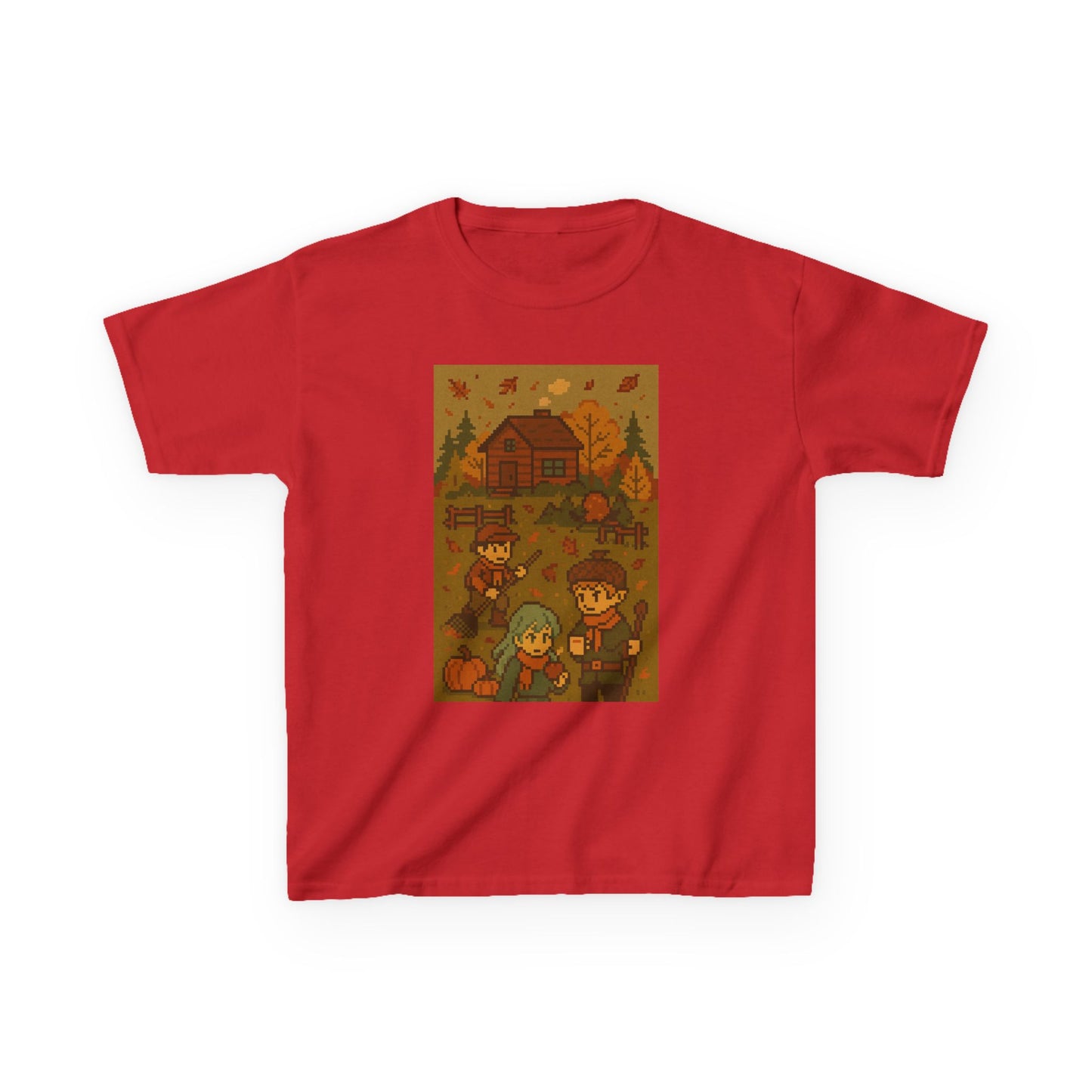 Autumn Kids Pixelated Cabin Theme Tee