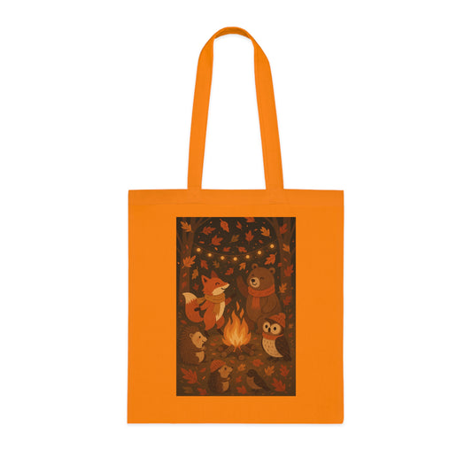 Cozy Campfire Woodland Animals Cotton Tote Bag