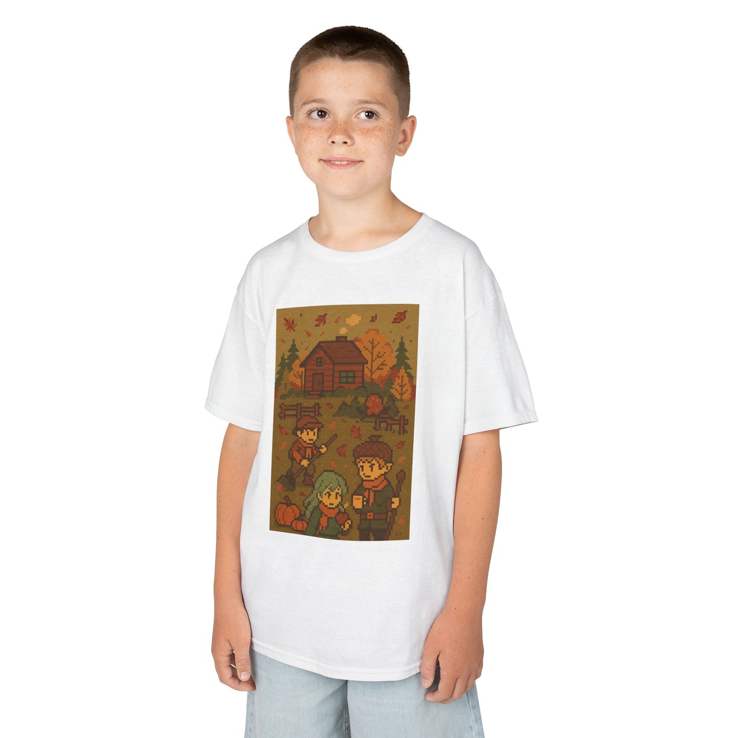 Autumn Kids Pixelated Cabin Theme Tee