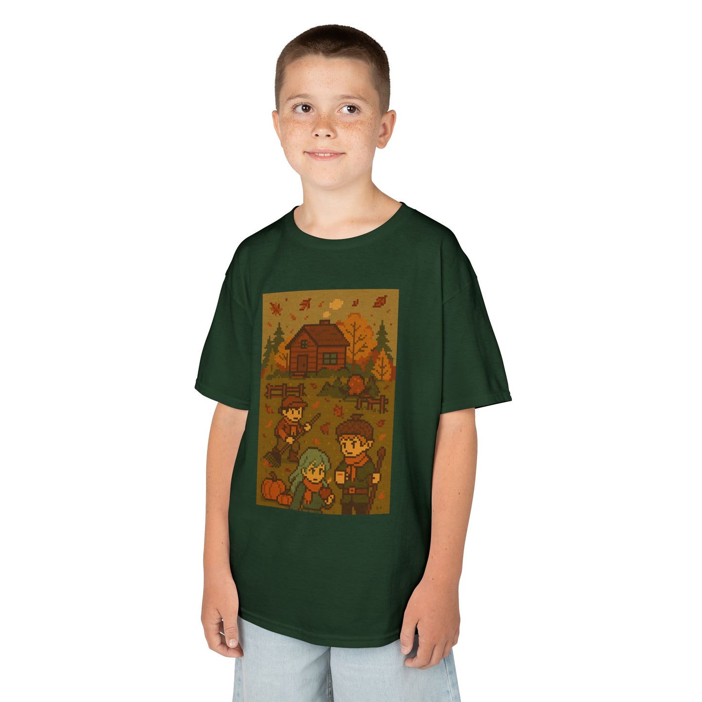 Autumn Kids Pixelated Cabin Theme Tee